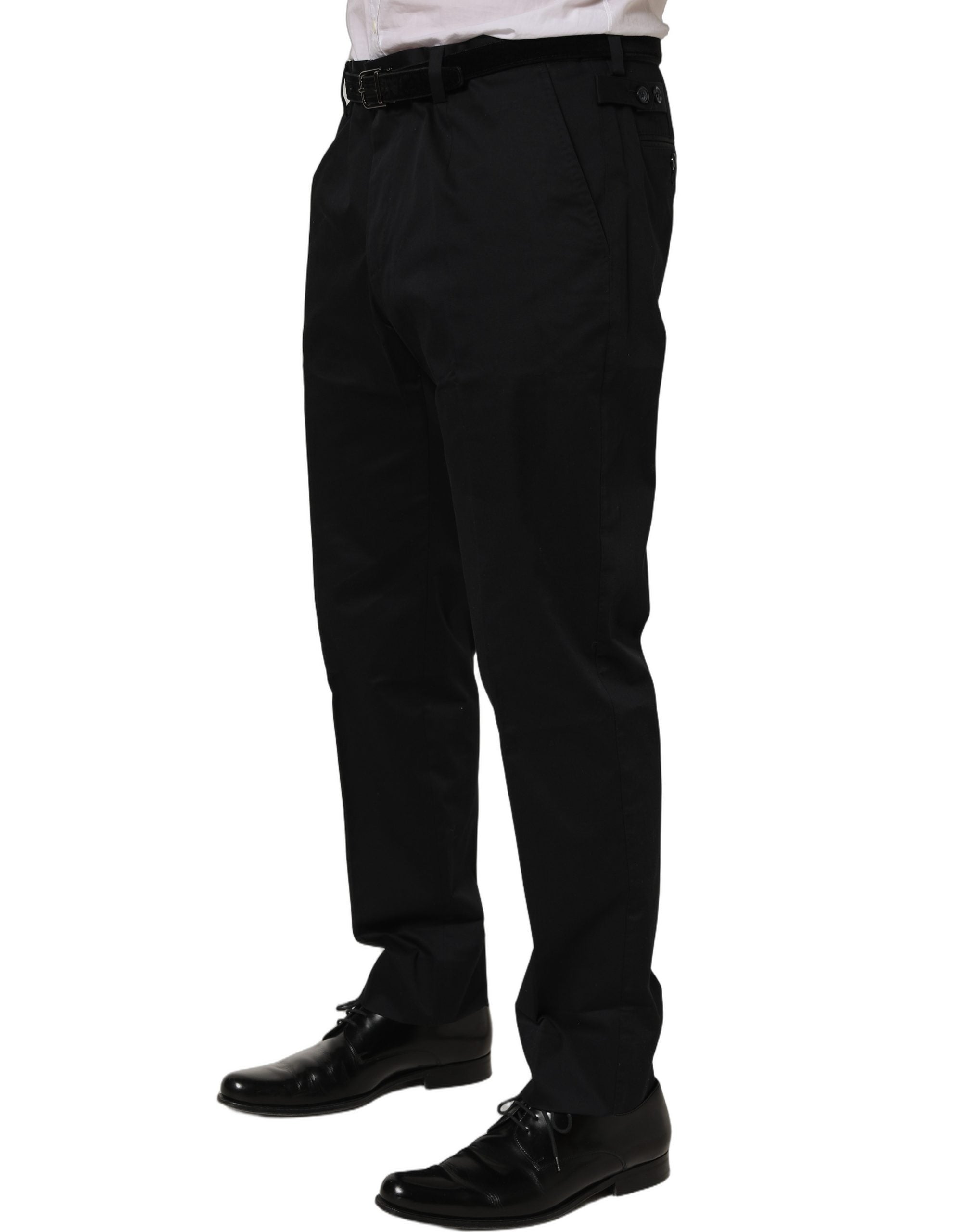 Pantalon noir en coton Dolce & Gabbana, pantalon ample à jambe effilée, style élégant et sophistiqué.