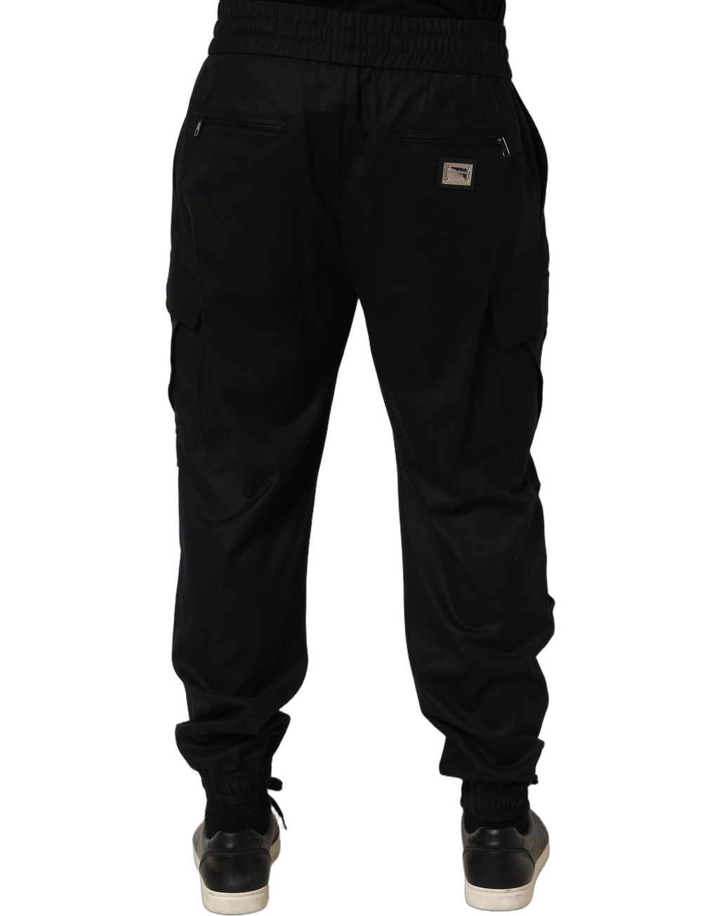Pantalon cargo jogger noir Dolce & Gabbana à taille moyenne, sweatpants décontractés en coton avec poches latérales.