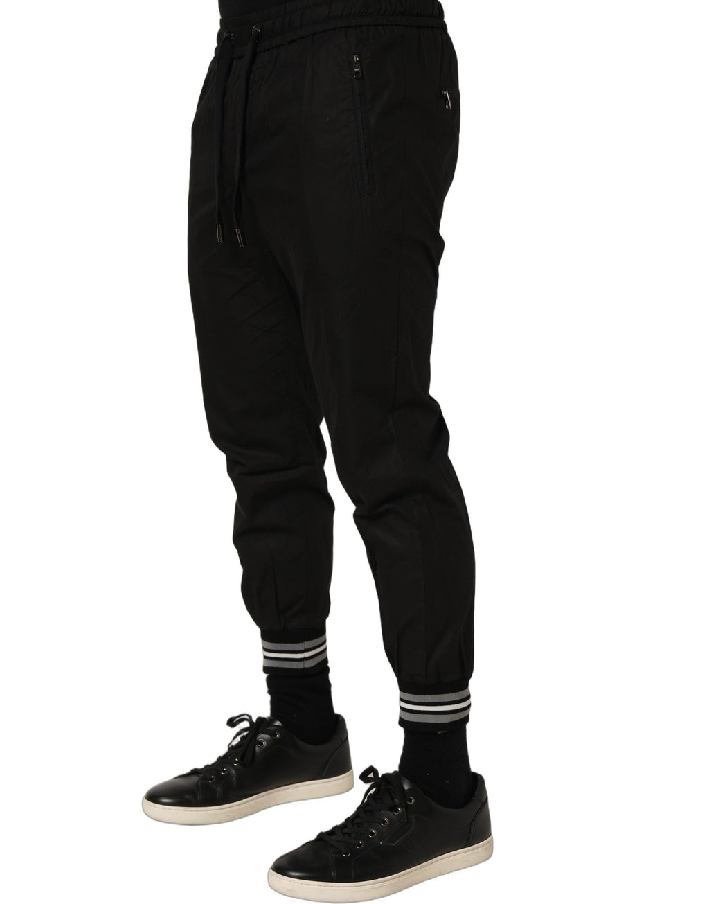 Pantalons de jogging Dolce & Gabbana en coton noir, taille mi-haute, pantalon de sport décontracté pour homme.