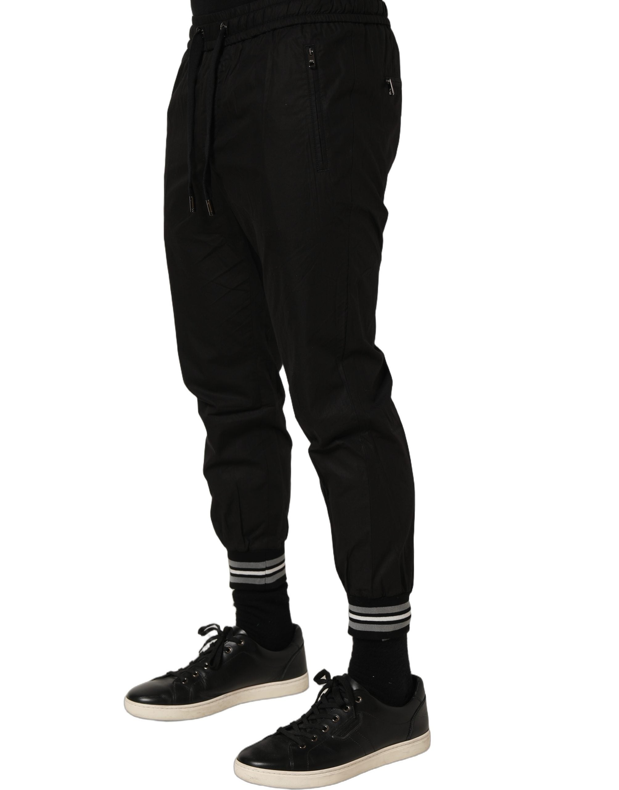 Pantalons de jogging Dolce & Gabbana en coton noir, taille mi-haute, pantalon de sport décontracté pour homme.