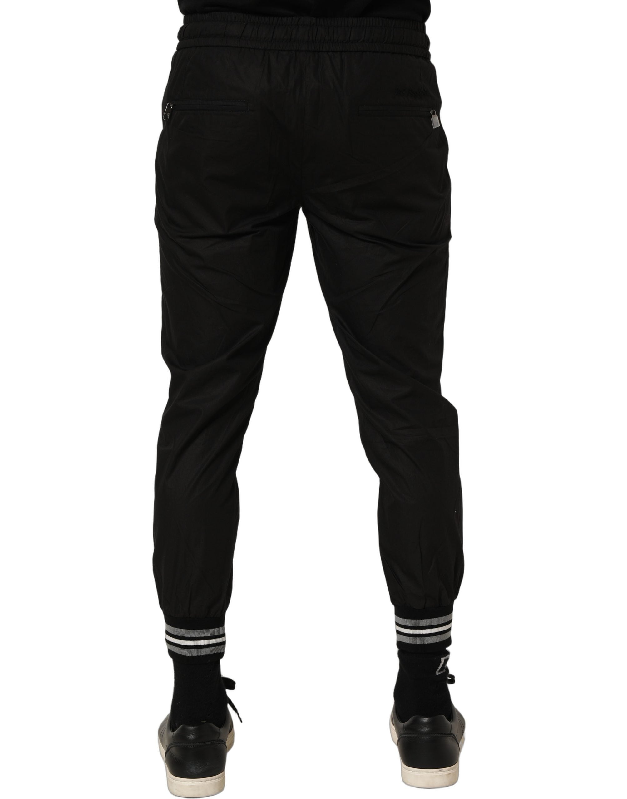 Pantalon de jogging Dolce & Gabbana en coton noir, coupe mi-hauteur, pantalons décontractés pour homme.