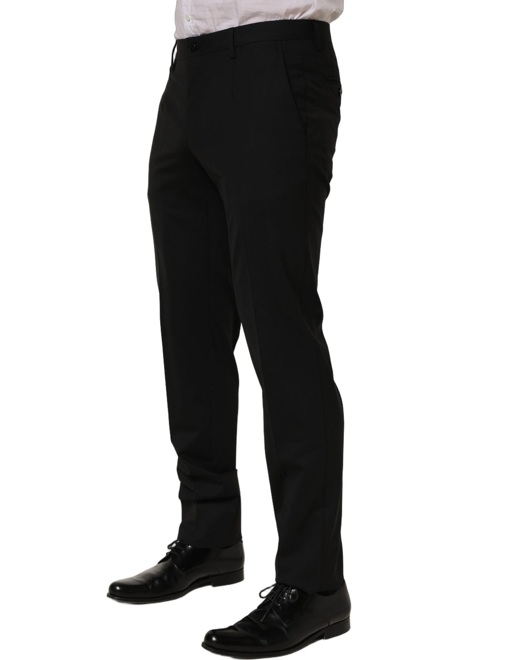 Pantalon homme Dolce & Gabbana en laine noire, coupe skinny, pantalon élégant et ajusté pour hommes.