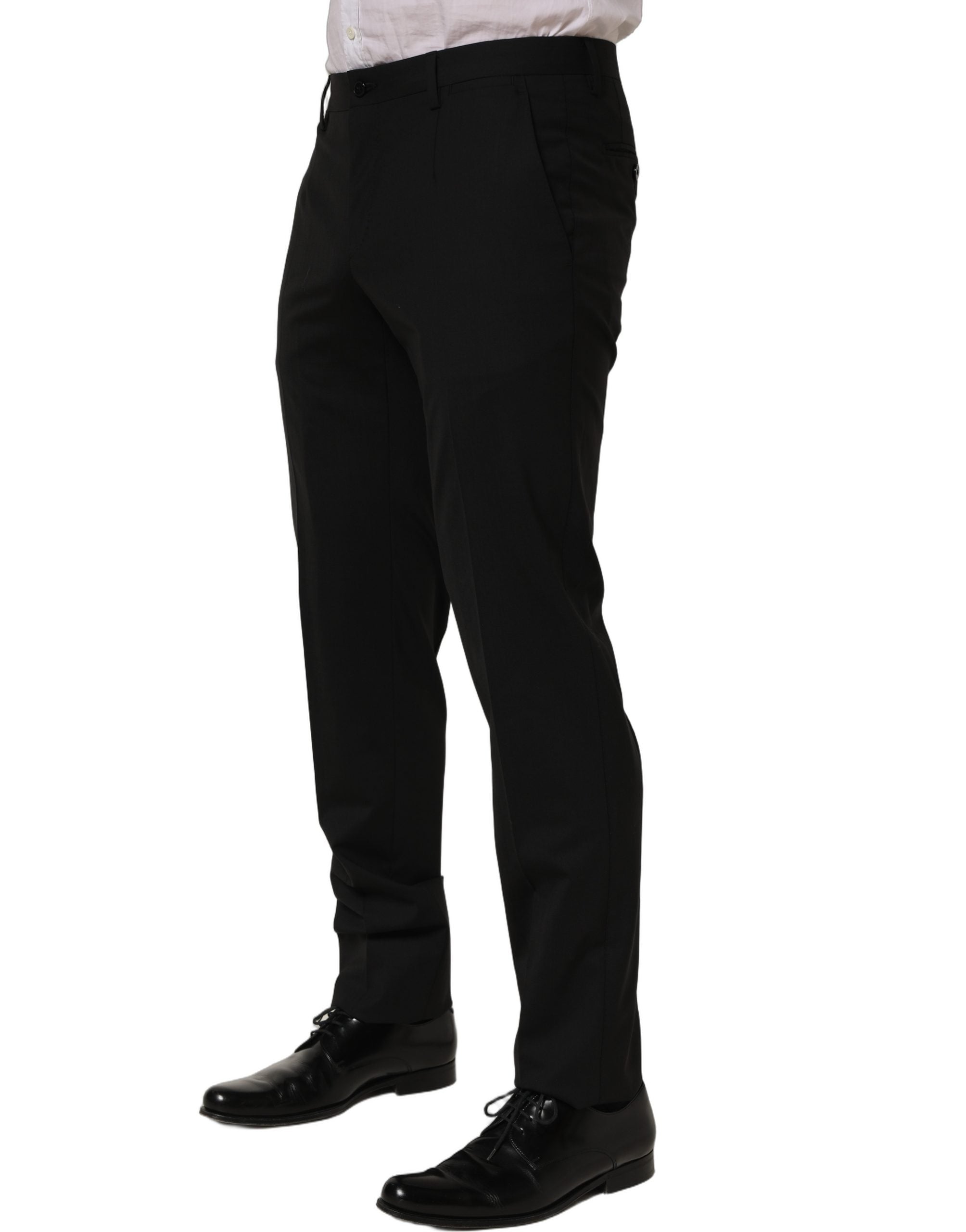 Pantalon homme Dolce & Gabbana en laine noire, coupe skinny, pantalon élégant et ajusté pour hommes.