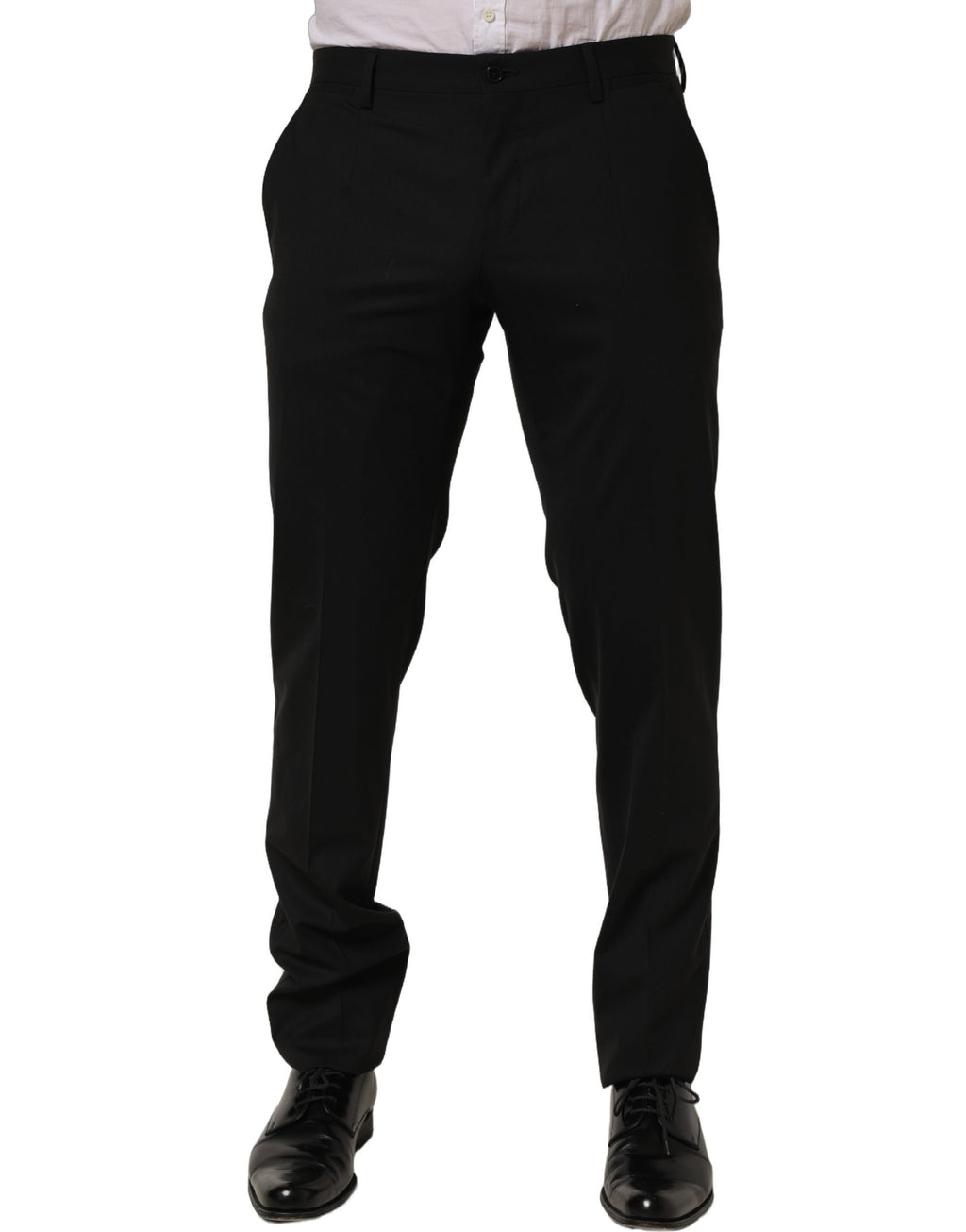 Pantalon homme Dolce & Gabbana en laine noire, coupe skinny, pantalon élégant et ajusté pour un style sophistiqué.