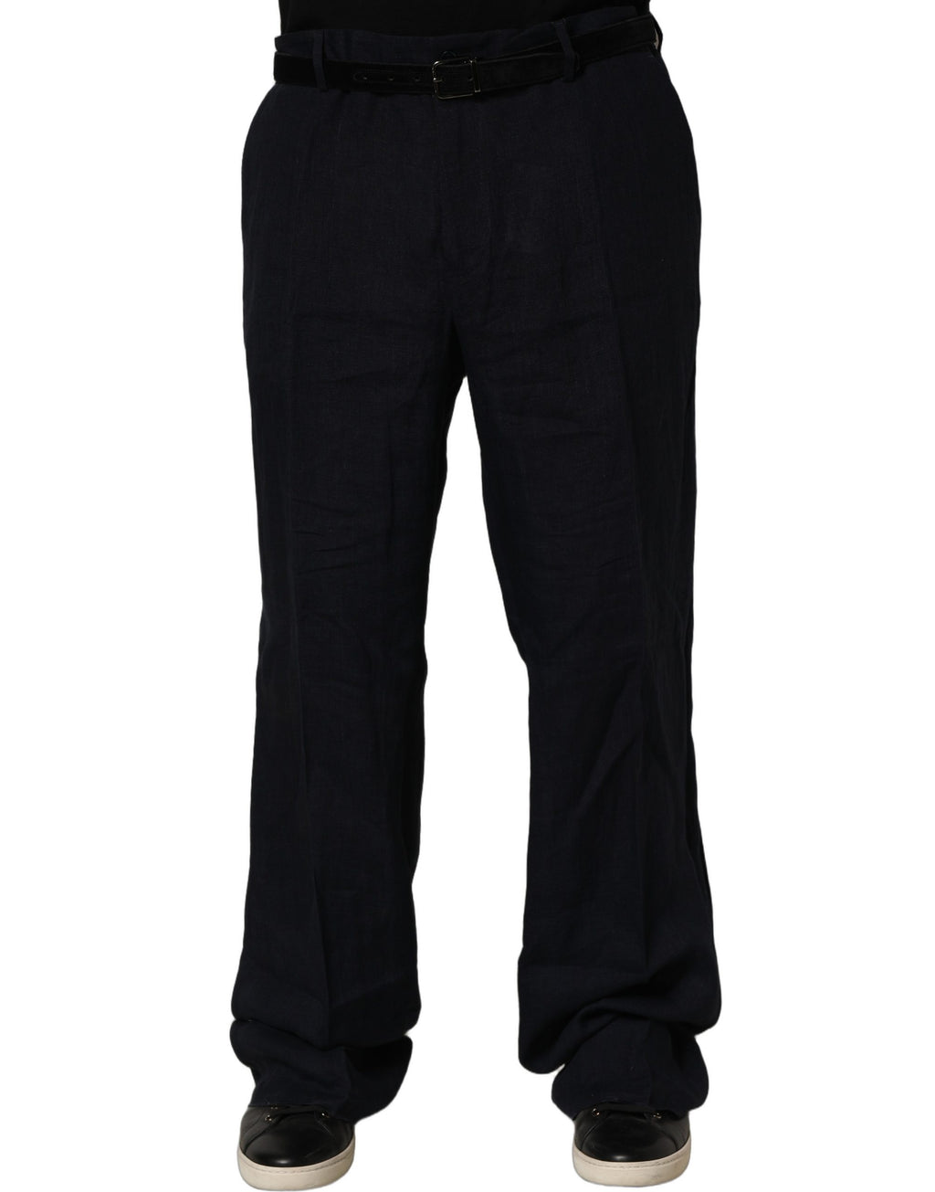 Pantalon de costume noir en lin Dolce & Gabbana, coupe droite, pantalon élégant pour femme, vue de face.