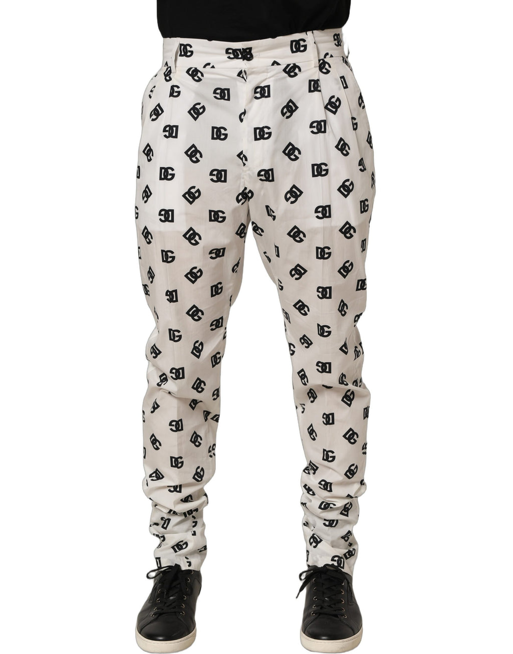 Pantalon homme Dolce & Gabbana blanc à logo skinny, ajusté, avec coupe fuselée et détails élégants.