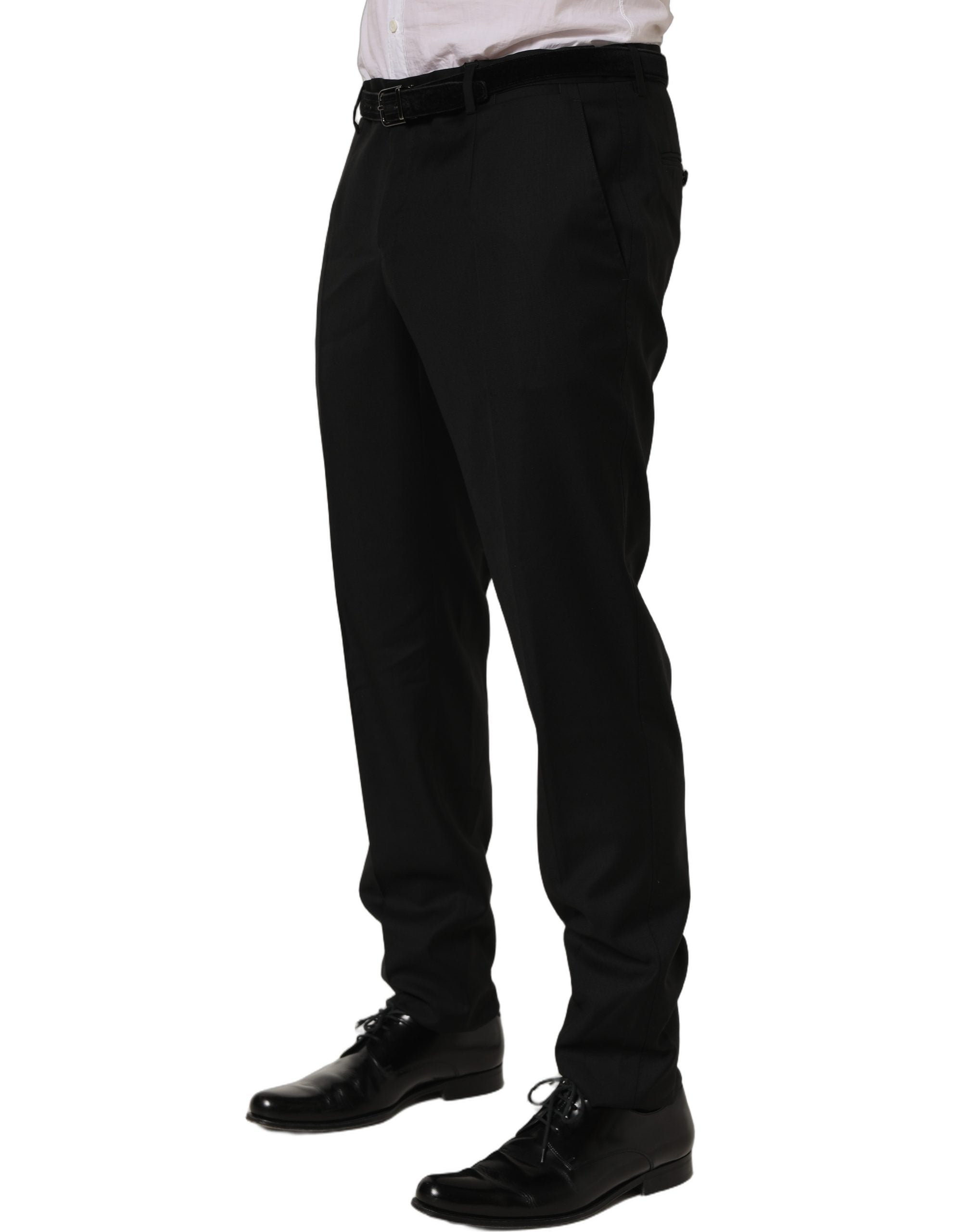 Pantalon skinny en laine noire de Dolce & Gabbana, coupe élégante et ajustée, conçu pour un style sophistiqué.