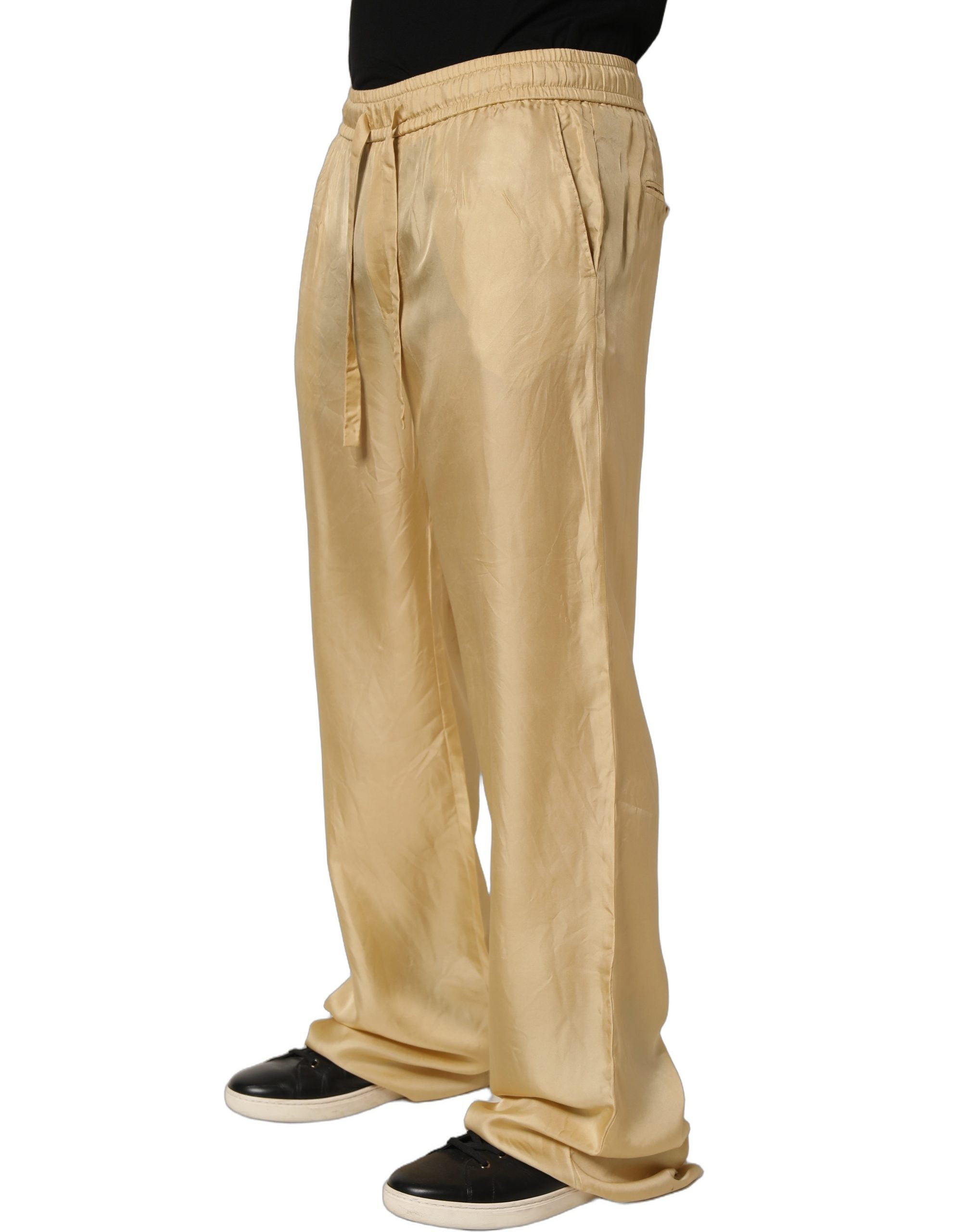 Pantalon chino Dolce & Gabbana en soie jaune droit à taille moyenne, style élégant et confortable, vue de face.