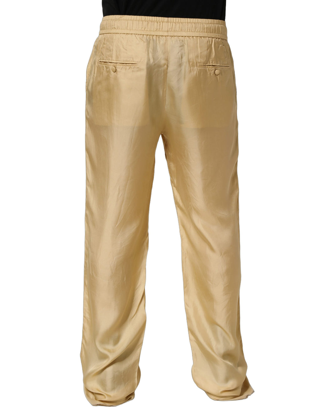 Pantalon chino en soie jaune droit à taille mi, de la marque Dolce & Gabbana, vue de face.