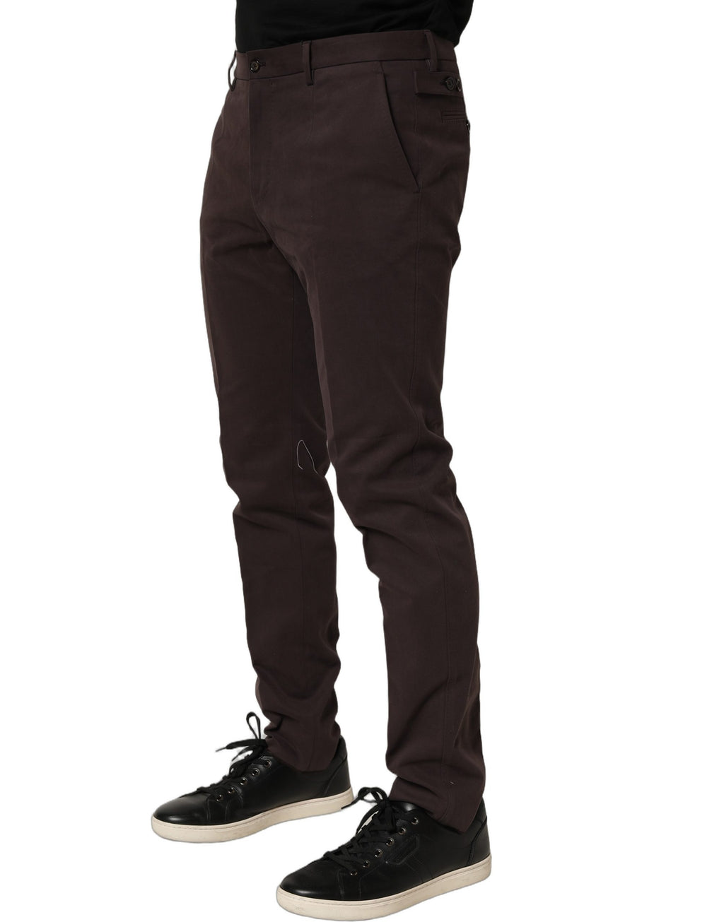 Pantalon skinny en coton marron de Dolce & Gabbana, pantalon de costume ajusté avec coupe slim et style élégant.