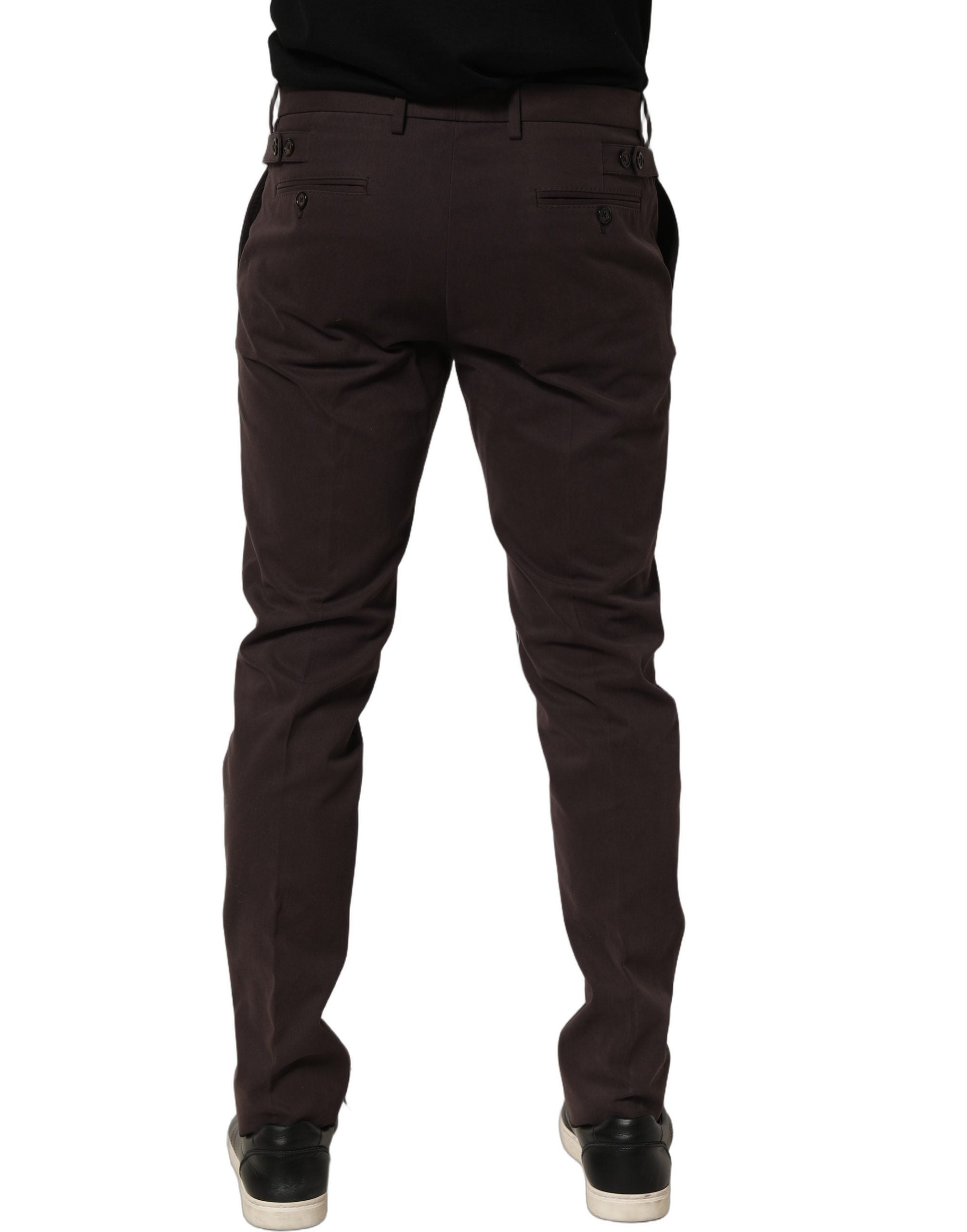 Pantalon slim en coton marron de Dolce & Gabbana, pantalon à jambe étroite et coupe ajustée, pour femme élégante.