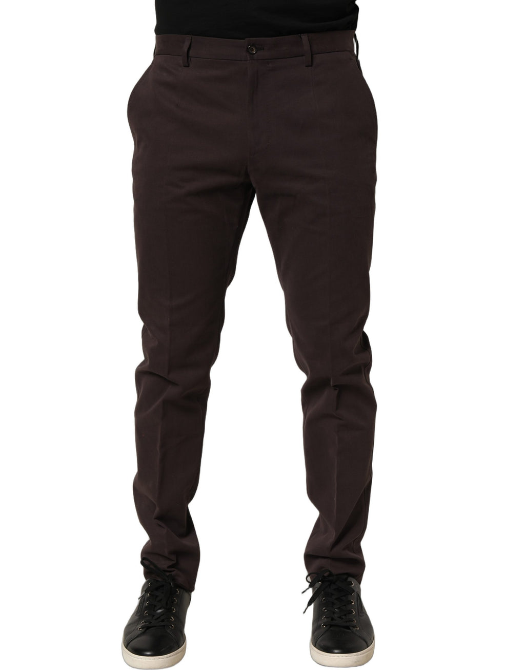 Pantalon slim en coton marron de la marque Dolce & Gabbana, pantalon élégant à jambes skinny pour femme.