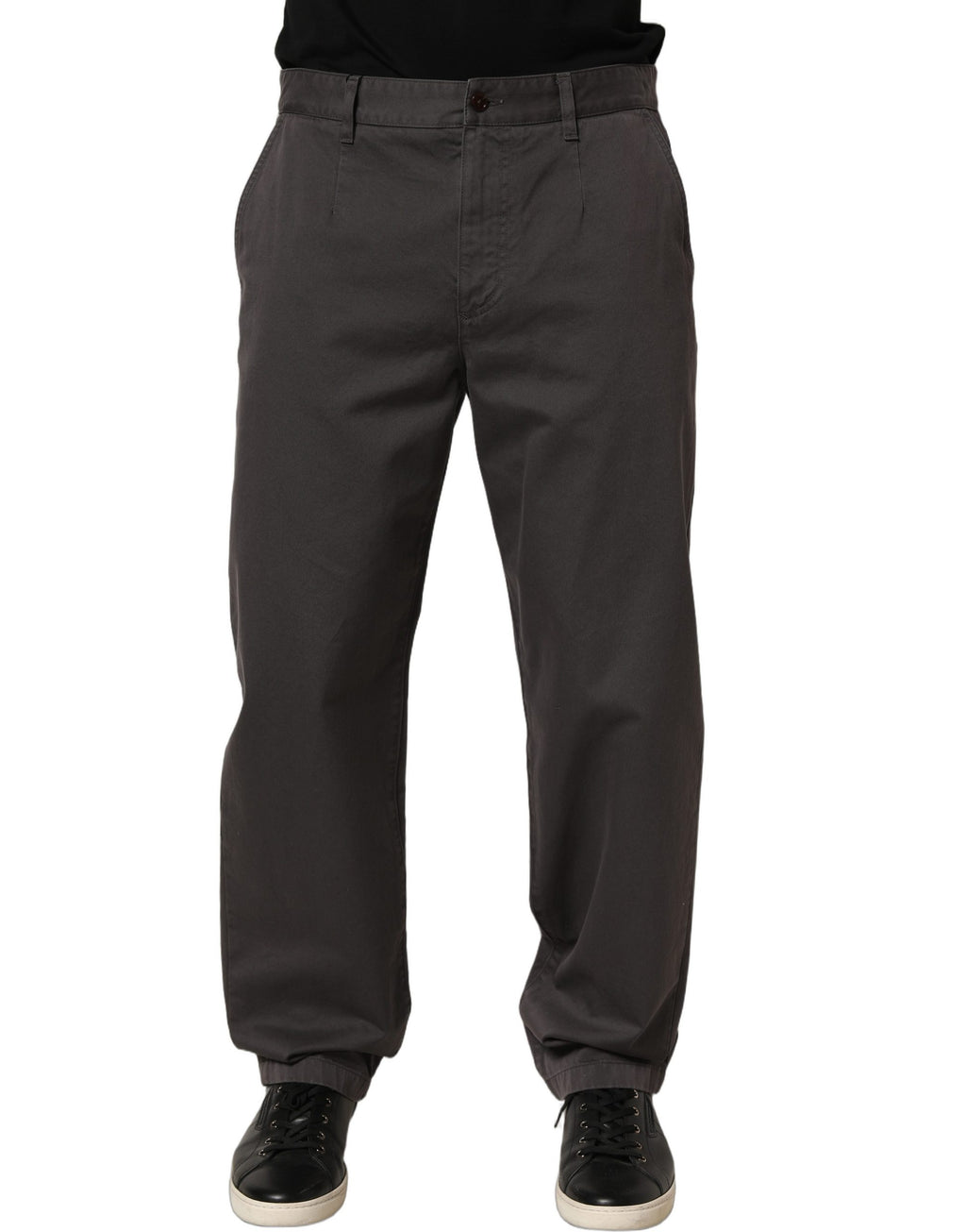 Pantalon chino en coton gris foncé de style droit de Dolce & Gabbana, vue de face avec détails de couture visible.