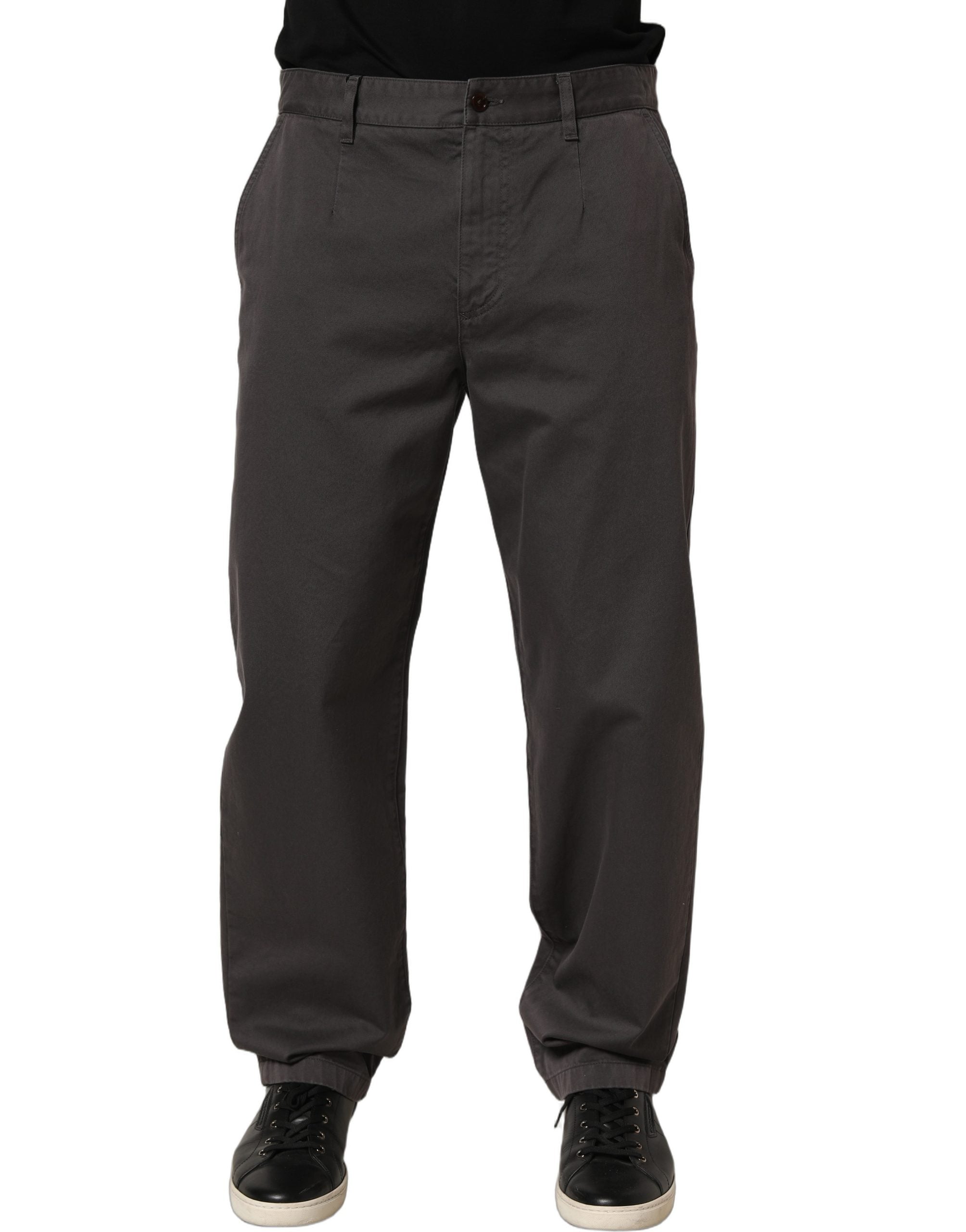Pantalon chino droit en coton gris foncé de Dolce & Gabbana, pantalon casual élégant pour homme.
