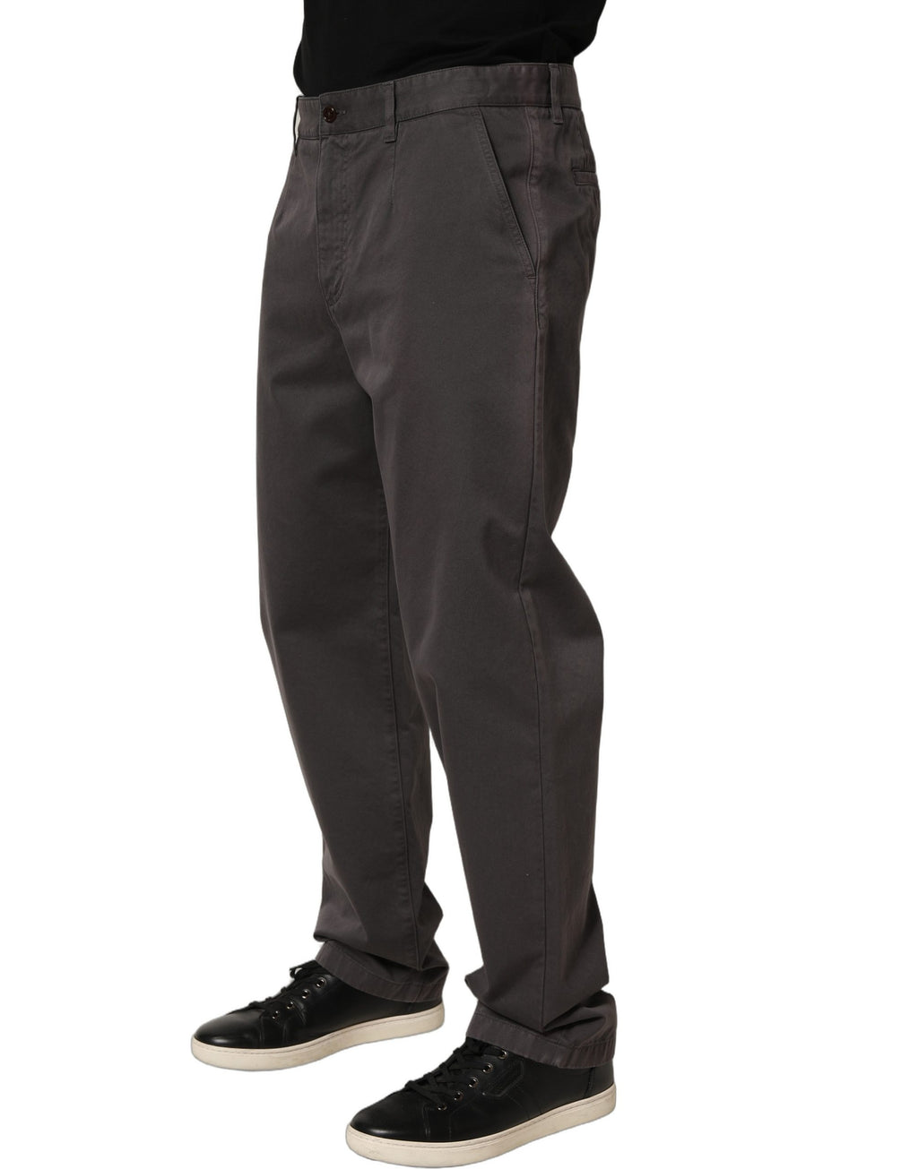 Pantalon chino droit en coton gris foncé de Dolce & Gabbana, pantalon élégant pour homme.
