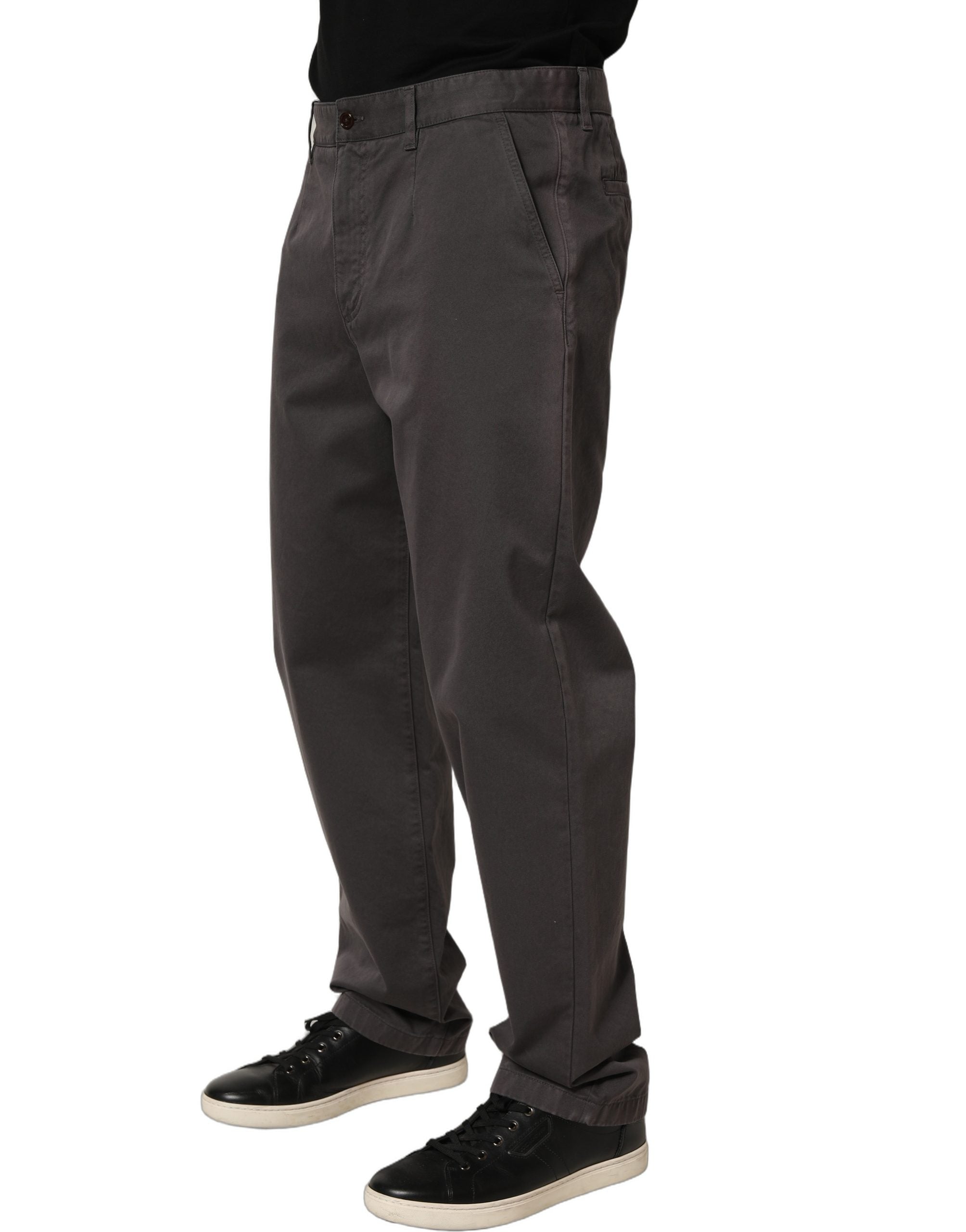 Pantalon chino droit en coton gris foncé de Dolce & Gabbana, pantalon élégant pour homme.