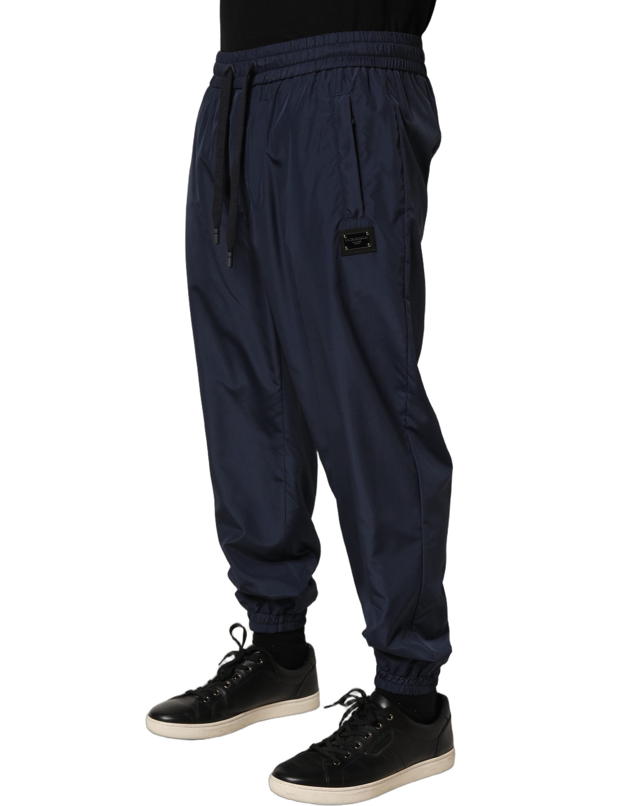 Pantalon de jogging en polyester bleu foncé Dolce & Gabbana, pantalon sweat à coupe décontractée.