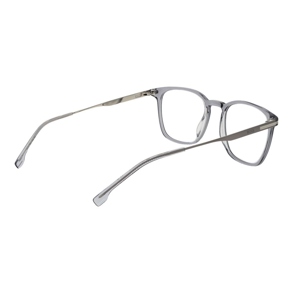 Lunettes en acétate gris de marque Hugo Boss, monture élégante pour homme.