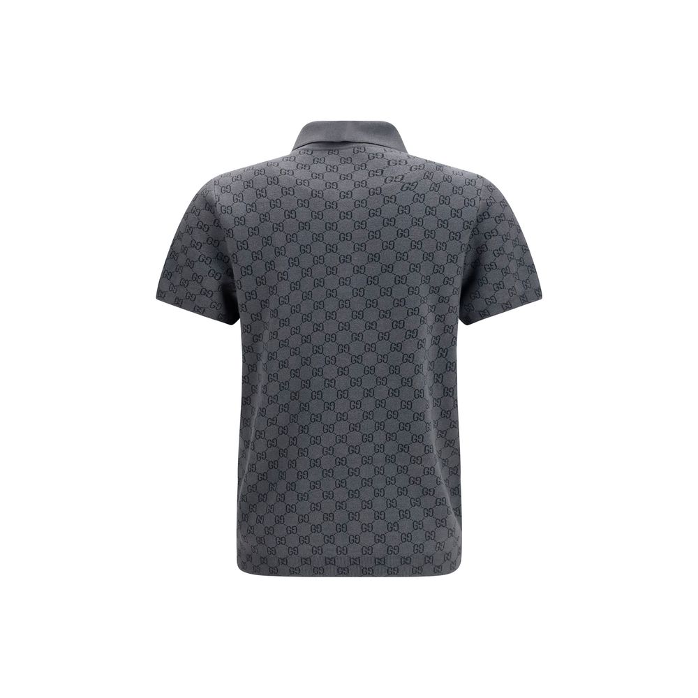 Chemise polo Gucci en laine grise avec logo Aries, détails élégants et coupe classique.
