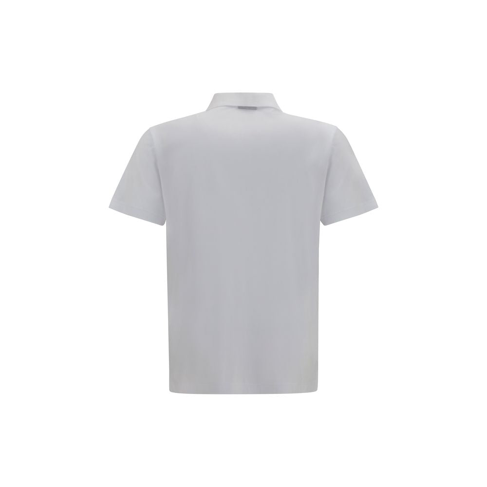 Chemise polo blanche en coton de Gucci, vue de face, avec col et logo Gucci visible.