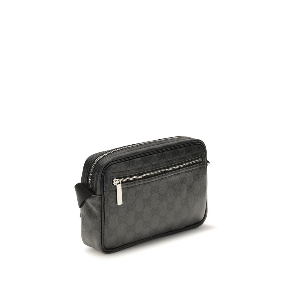 Sac à épaule Gucci en coton noir, avec détails élégants et logo emblématique, idéal pour un style sophistiqué.