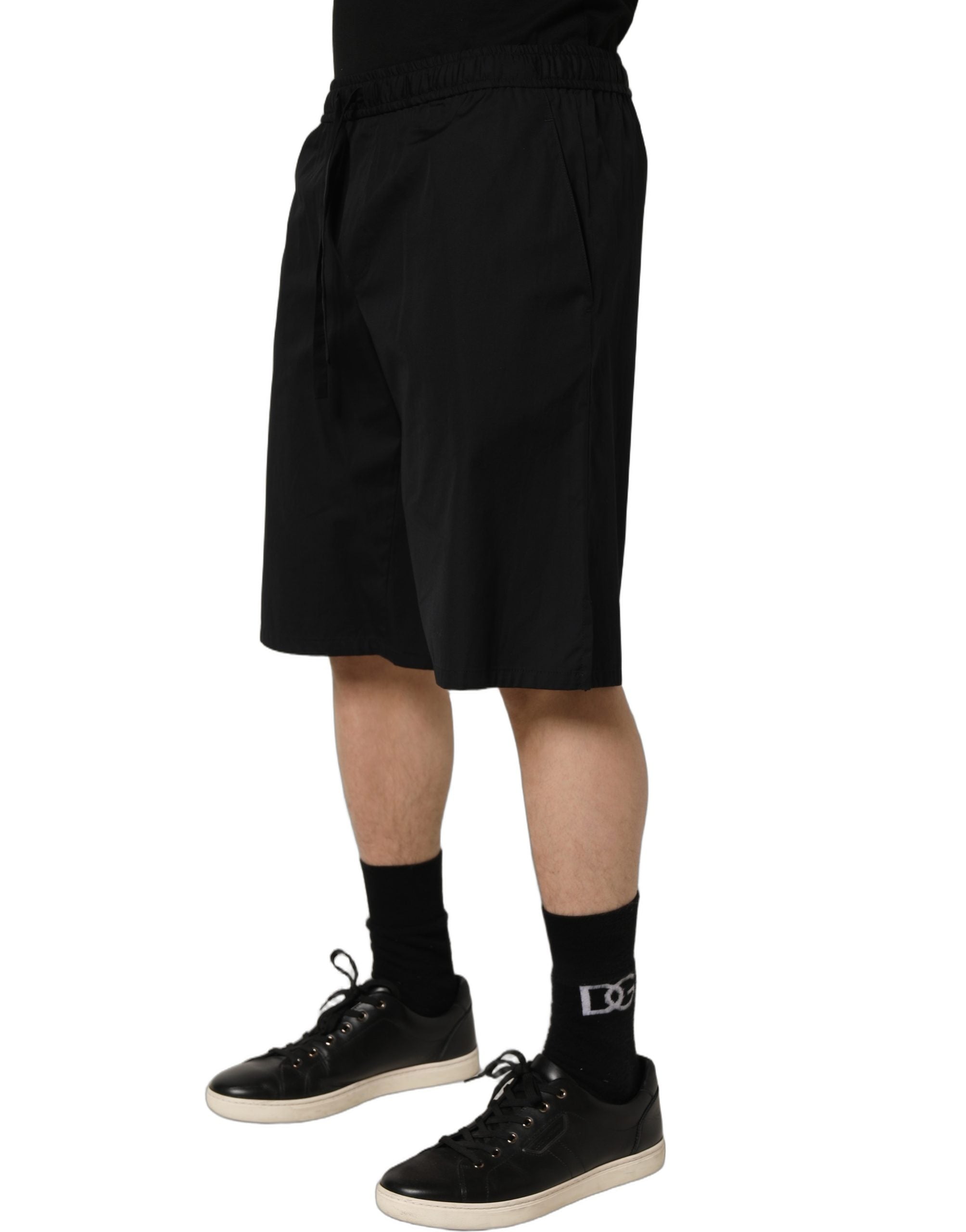Shorts bermuda en coton noir de Dolce & Gabbana pour homme, sweatshorts décontractés avec logo de la marque.