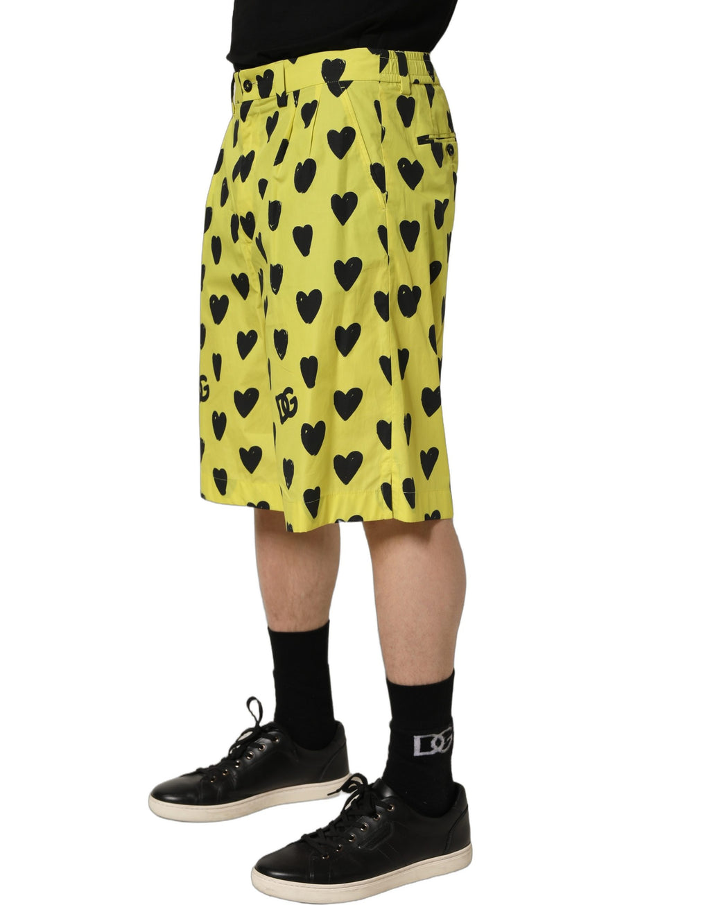 Shorts bermuda en coton jaune avec motif cœur de Dolce & Gabbana pour homme, style décontracté et tendance.