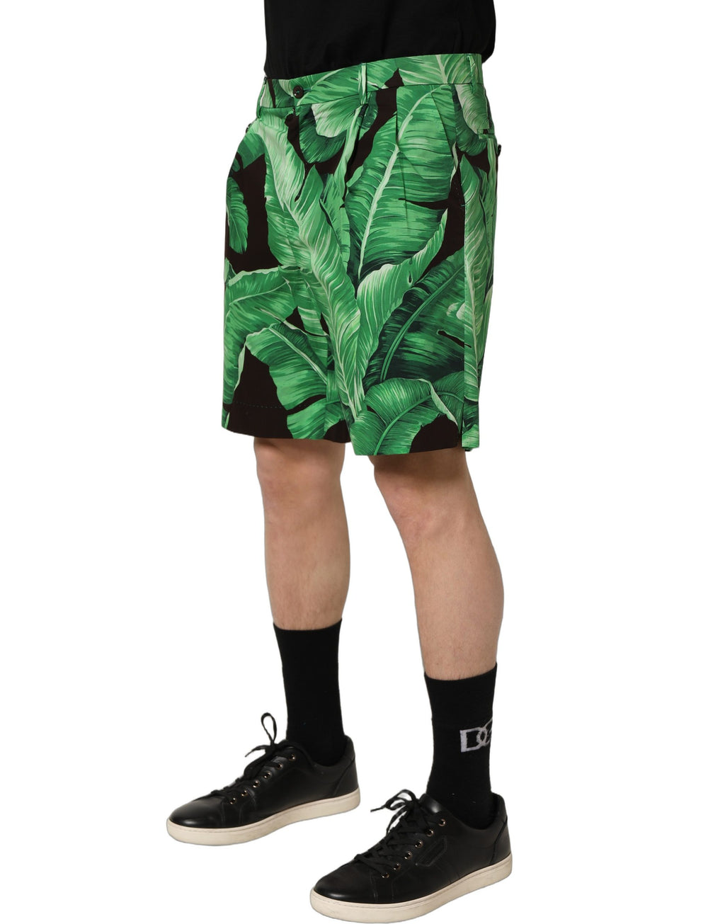 Shorts bermuda pour hommes Dolce & Gabbana, motif feuilles de bananier noir et vert, style décontracté et élégant