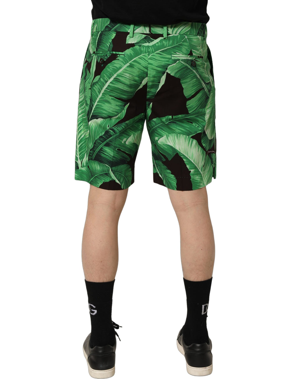 Shorts bermuda pour homme Dolce & Gabbana en tissu imprimé feuilles de bananier noir et vert.