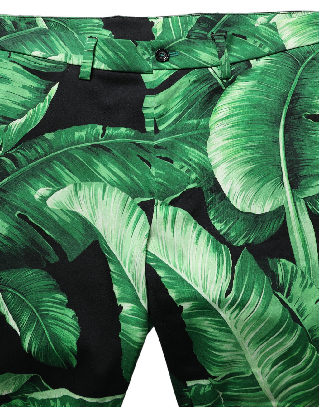 Shorts bermuda pour hommes Dolce & Gabbana en coton noir et vert avec motif feuille de bananier.