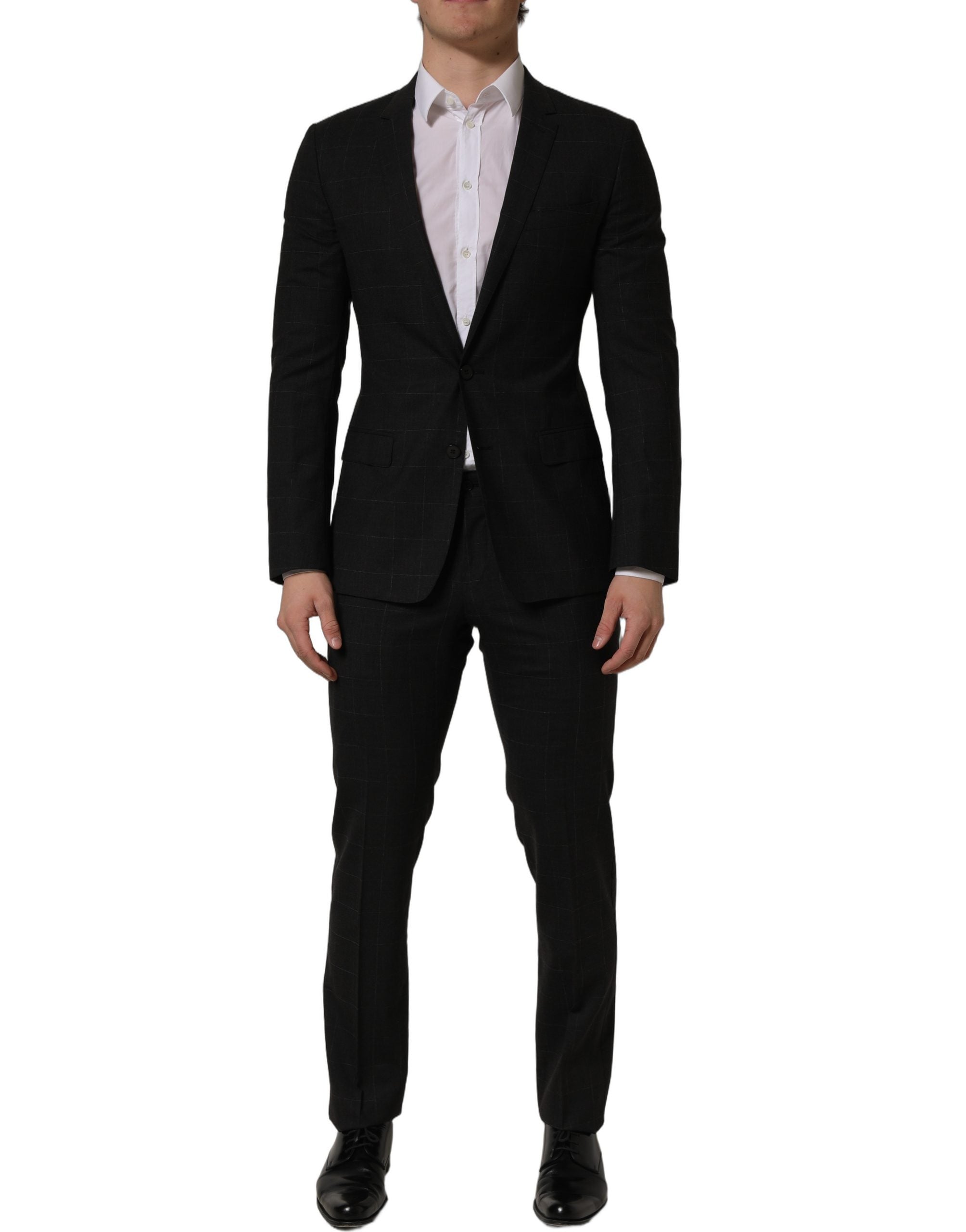 Costume homme deux pièces Dolce & Gabbana en laine noire, coupe slim fit, costume formel élégant et moderne.