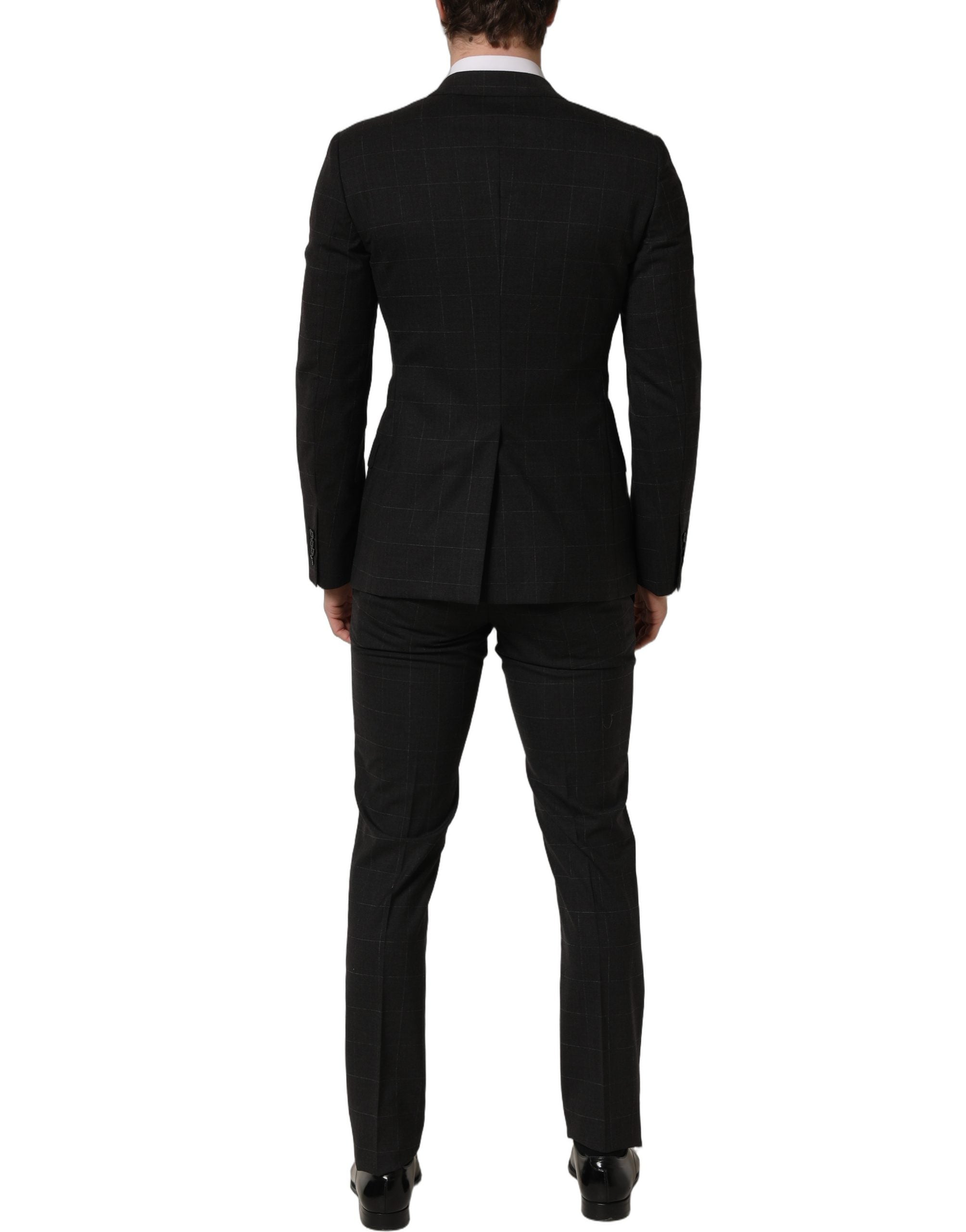 Costume homme Dolce & Gabbana en laine noire, costume slim fit formel 2 pièces avec veste et pantalon, élégant et sophistiqué.