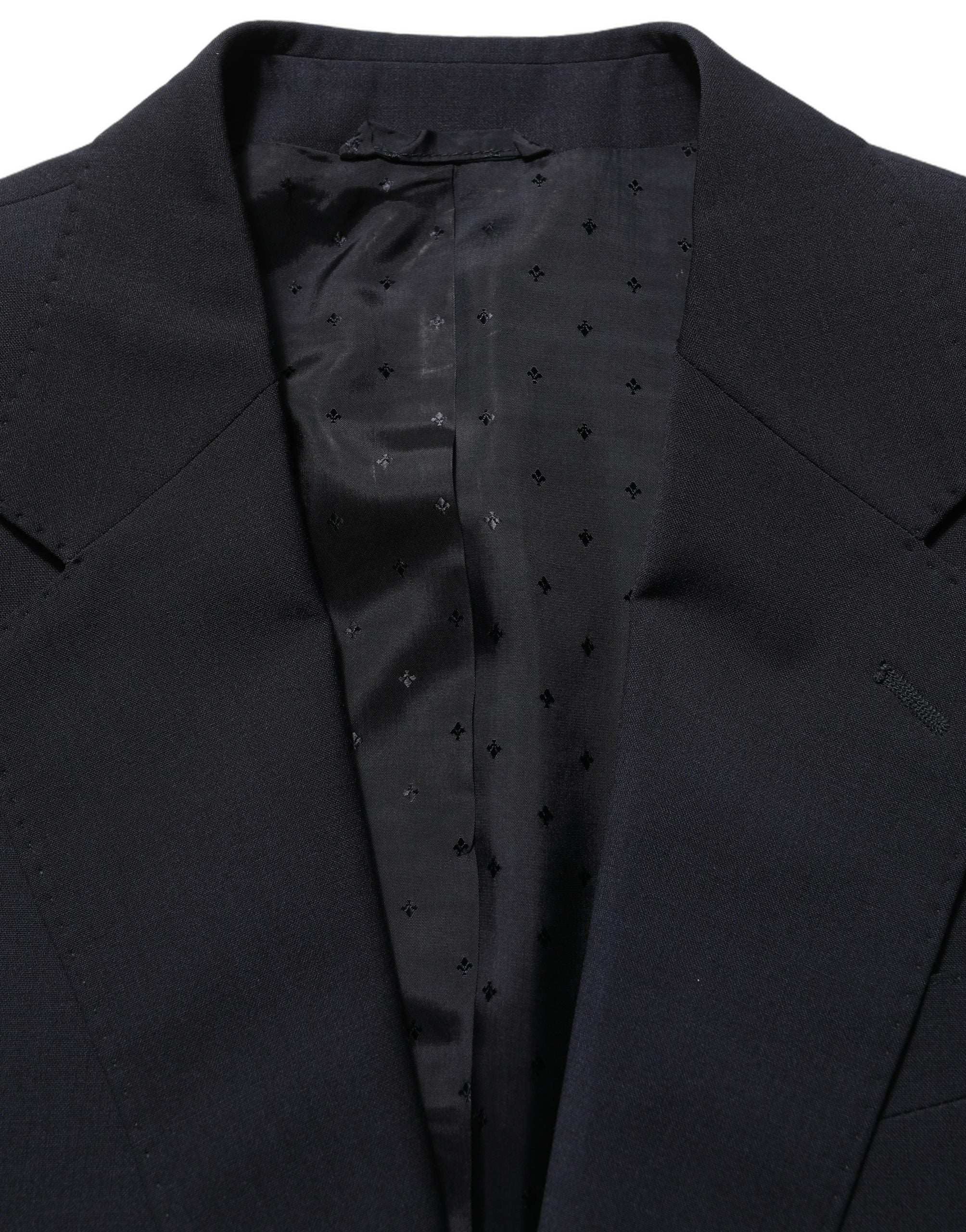 Costume homme noir en laine Dolce & Gabbana, costume trois pièces ajusté pour occasions formelles, élégant et sophistiqué.