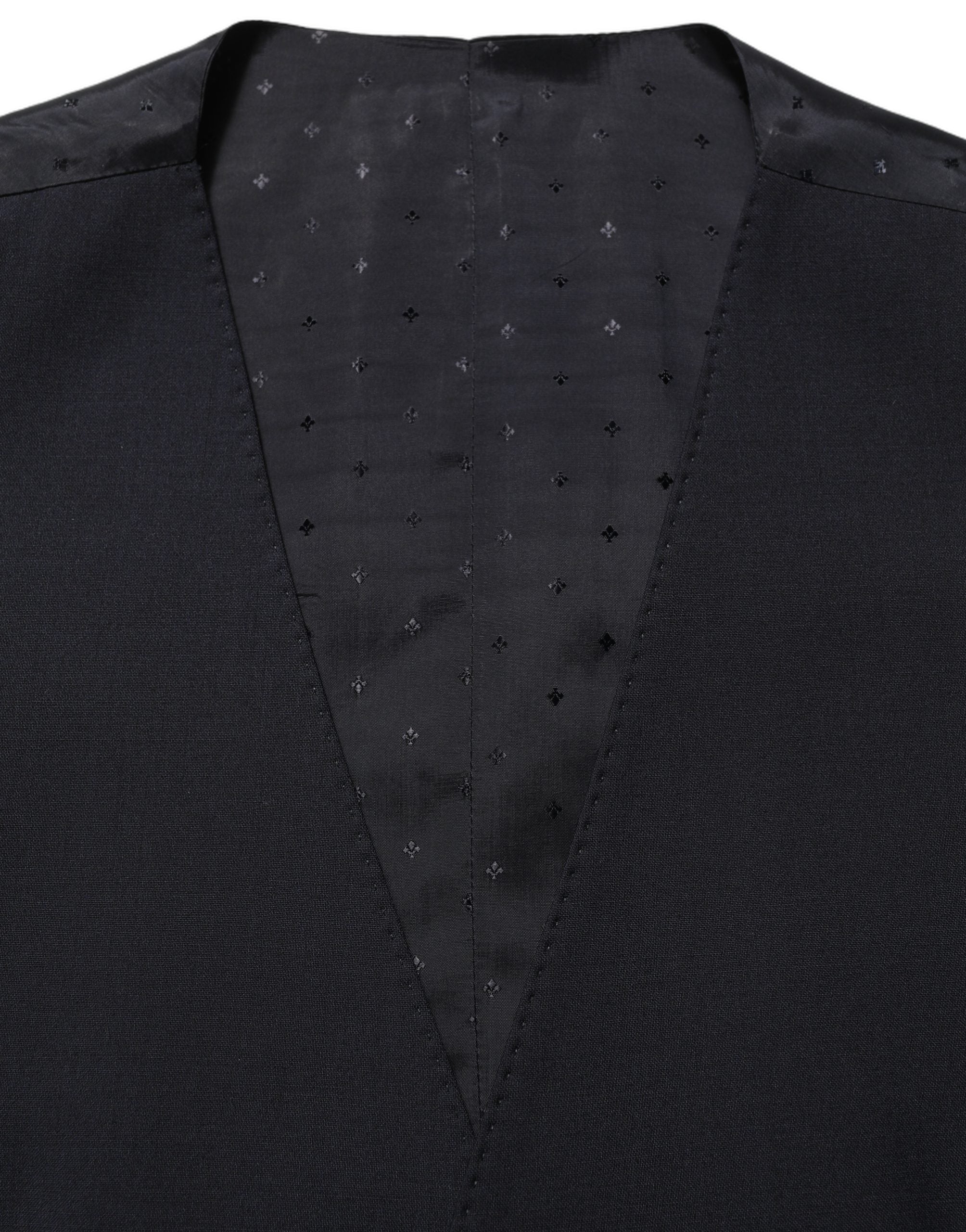 Costume trois pièces homme Dolce & Gabbana en laine noire, coupe slim, costume formel élégant avec veste, pantalon et gilet.