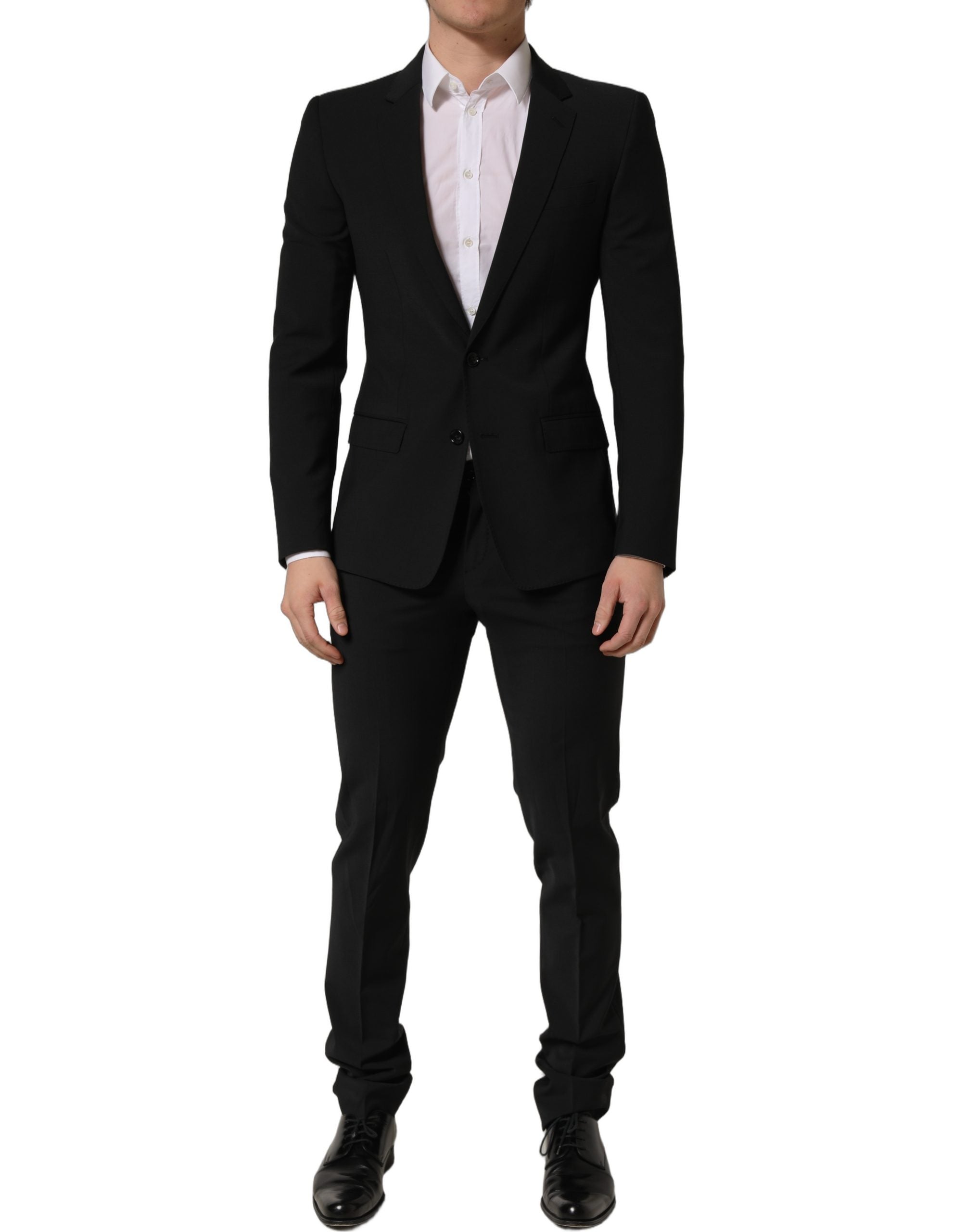 Costume homme Dolce & Gabbana en laine noire, costume deux pièces ajusté pour occasions formelles.