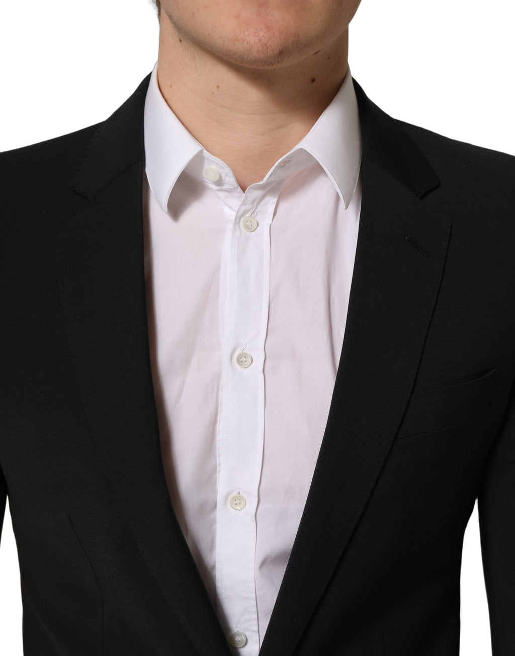 Costume homme slim en laine noire Dolce & Gabbana, ensemble formel 2 pièces avec veste et pantalon élégants.