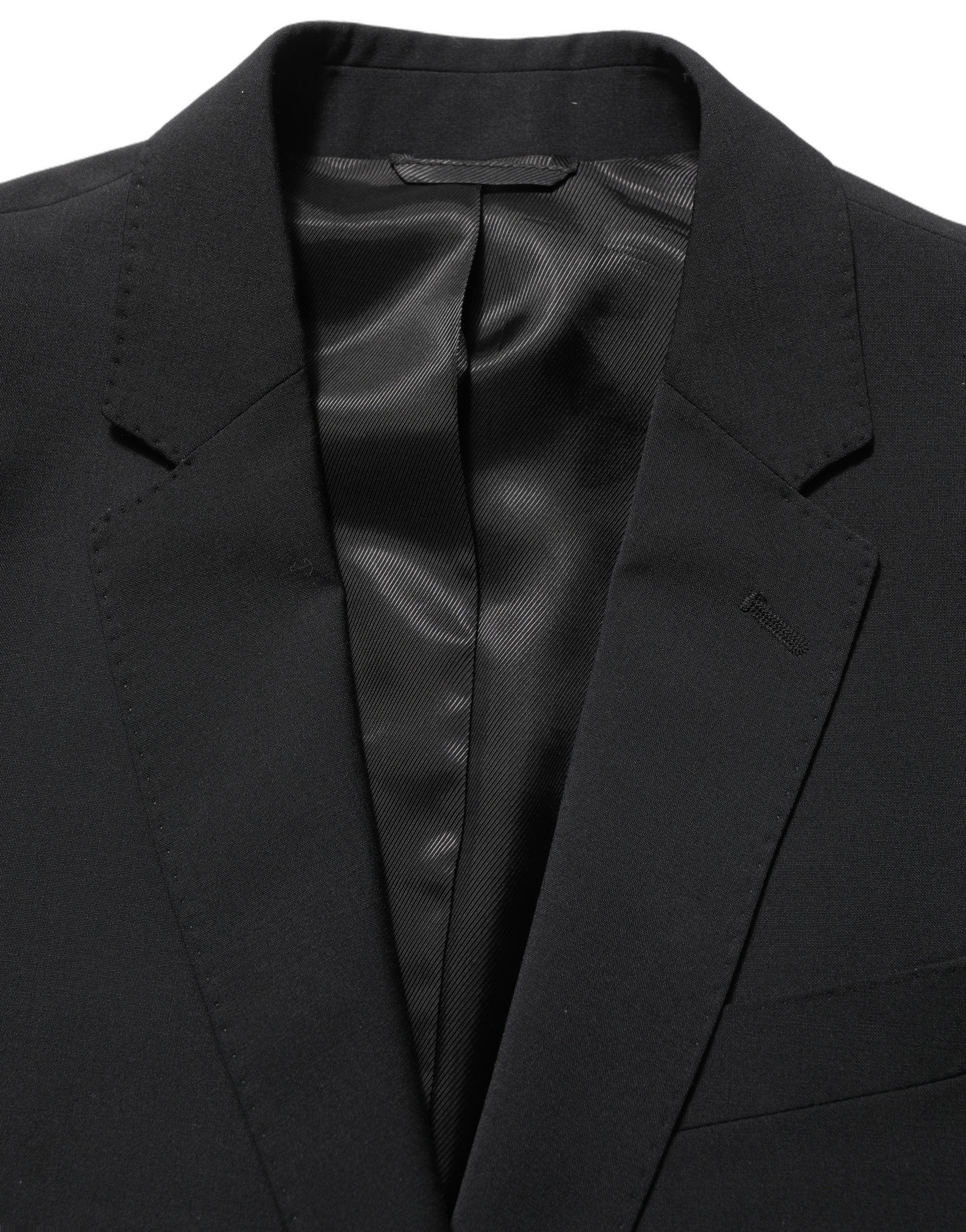 Costume homme Dolce & Gabbana en laine noire, costume deux pièces ajusté, style formel et élégant pour occasion spéciale.