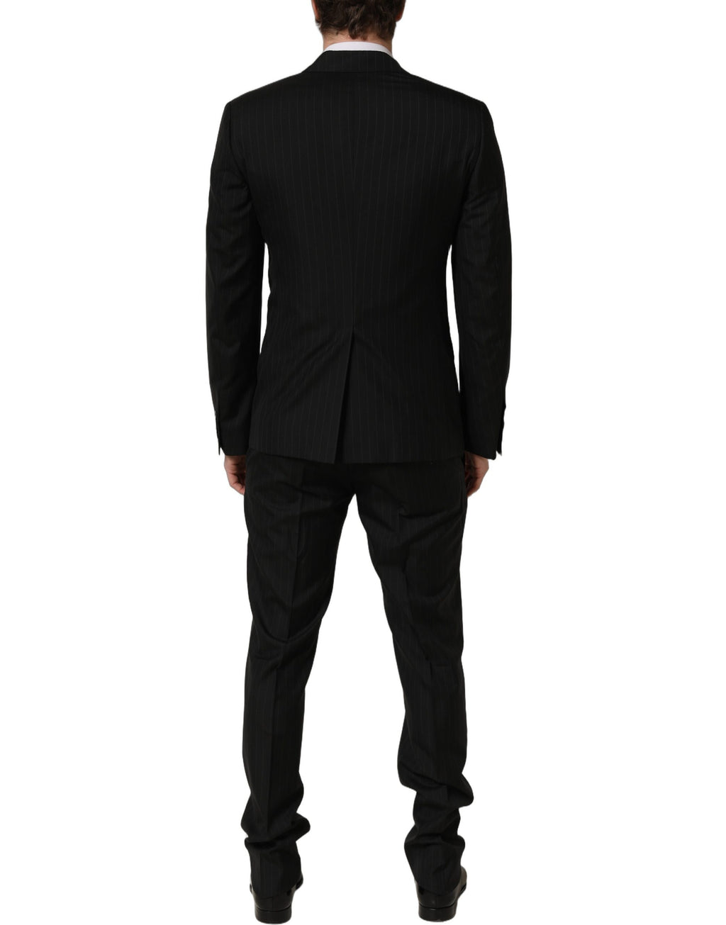 Costume trois pièces Slim Fit à rayures noires de Dolce & Gabbana, costume formel élégant pour homme.
