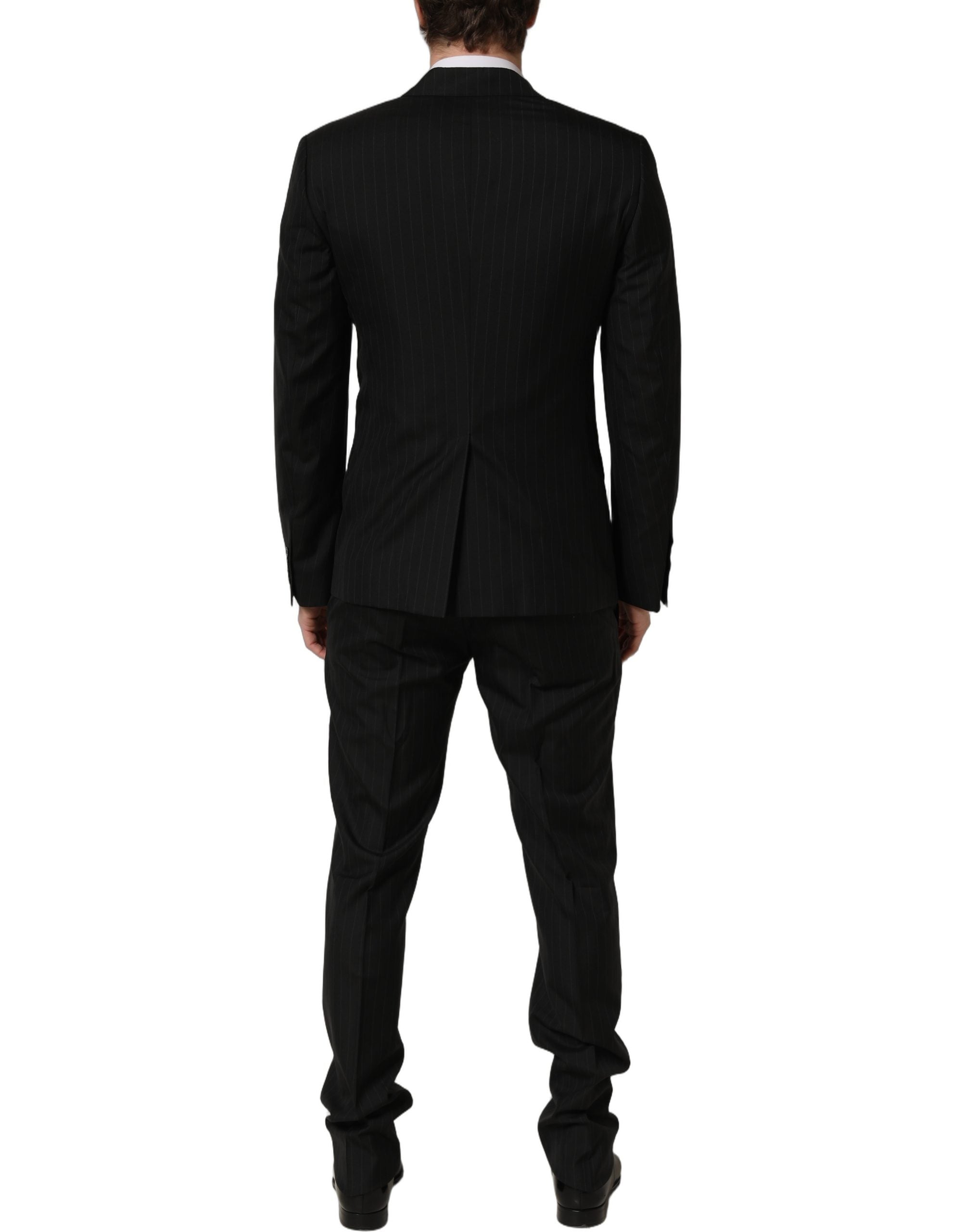 Costume trois pièces Slim Fit à rayures noires de Dolce & Gabbana, costume formel élégant pour homme.