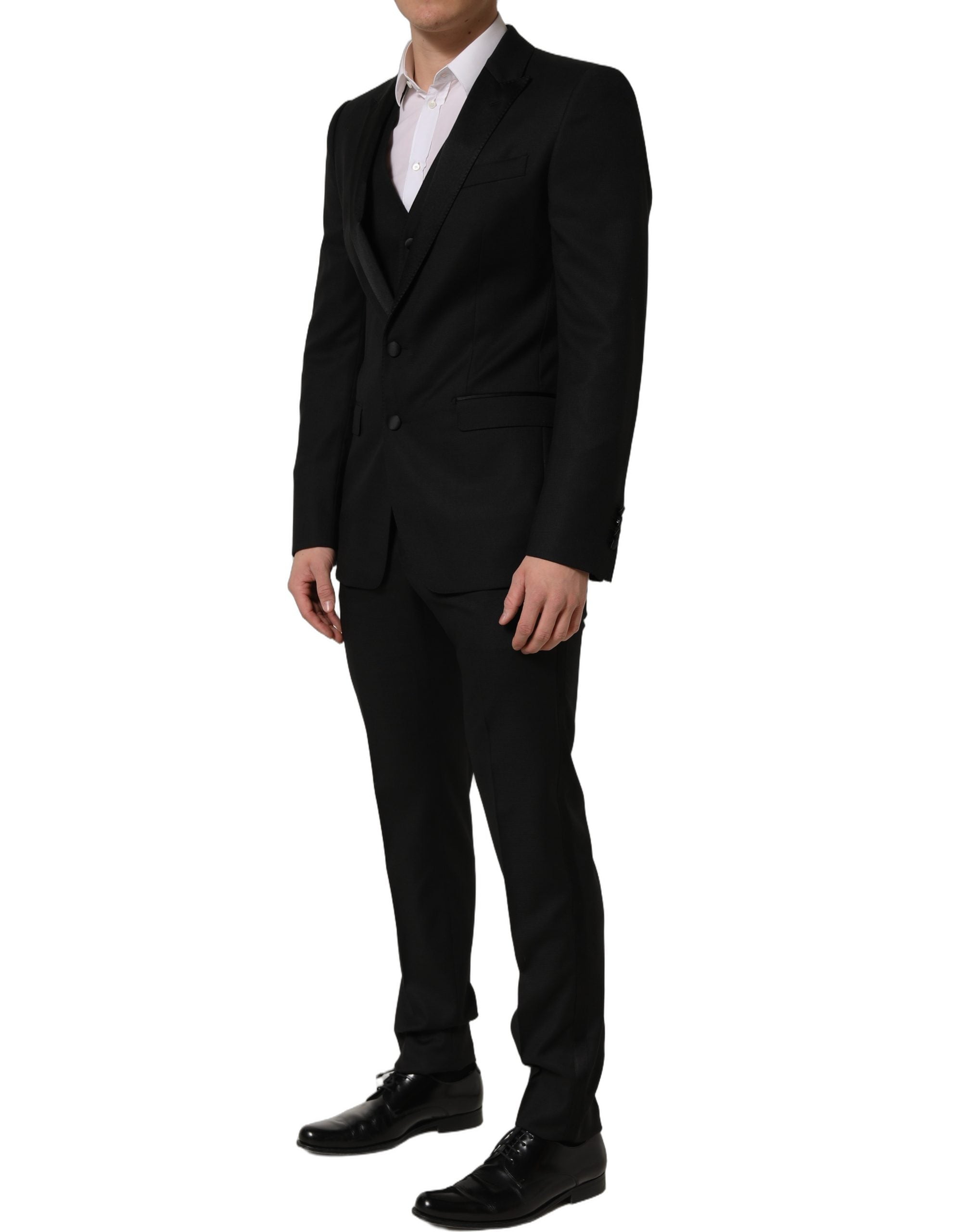 Costume formel noir Dolce & Gabbana MARTINI 3 pièces, coupe slim fit, veste, pantalon et gilet élégants.