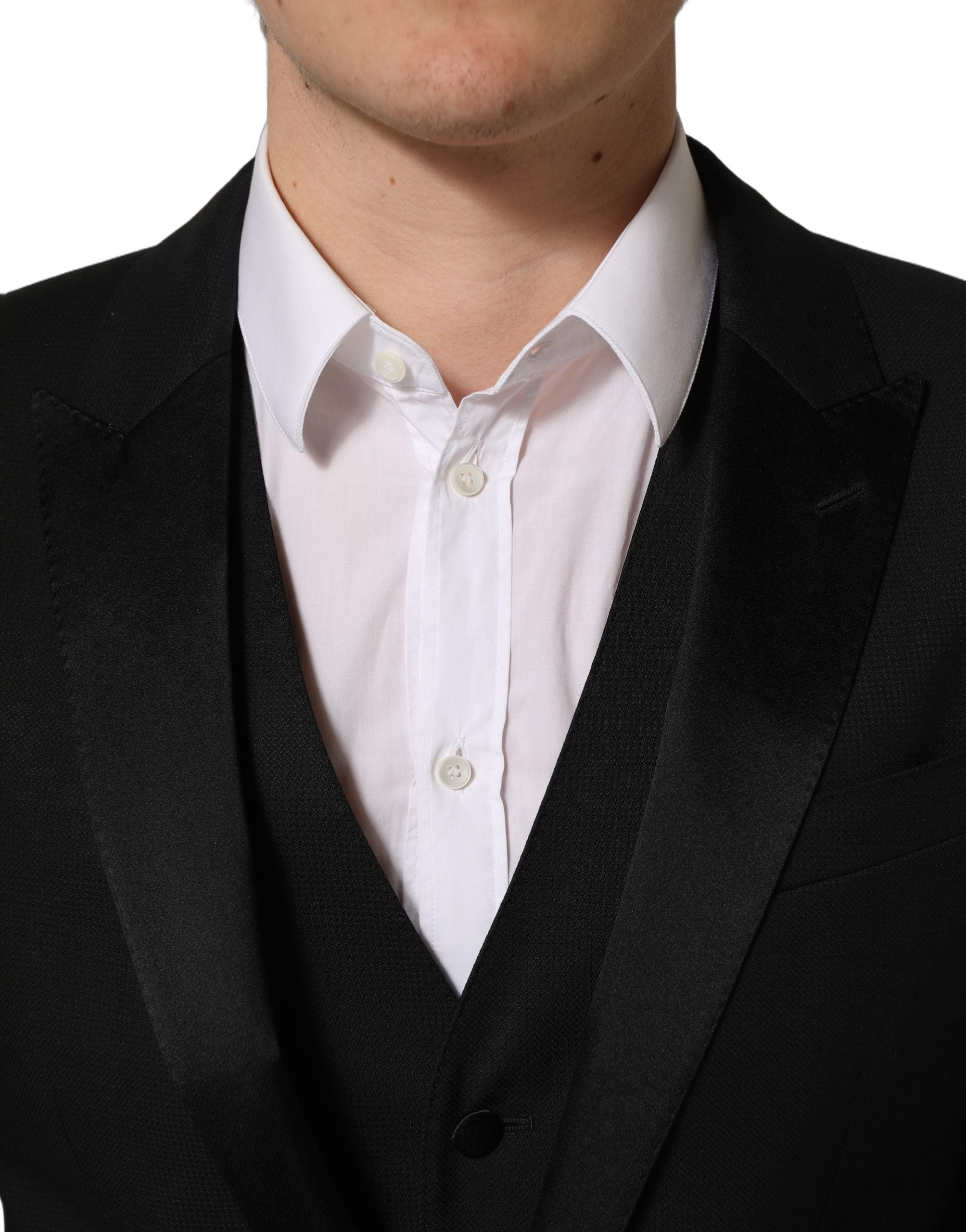 Costume formel trois pièces noir Dolce & Gabbana MARTINI Slim Fit, veste, pantalon et gilet élégants pour homme.