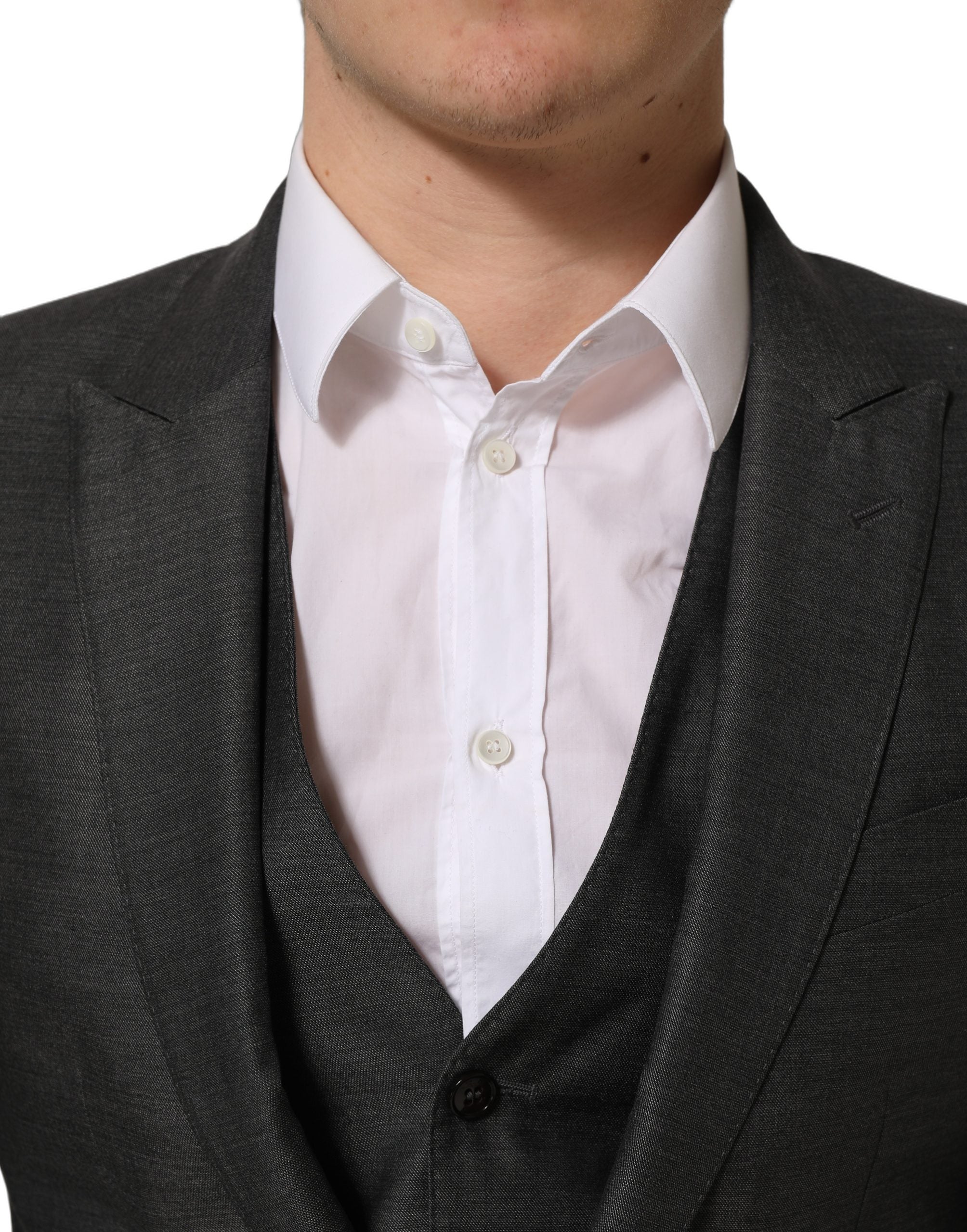 Costume formel trois pièces gris Dolce & Gabbana MARTINI, coupe slim fit, avec veste, pantalon et gilet élégants.