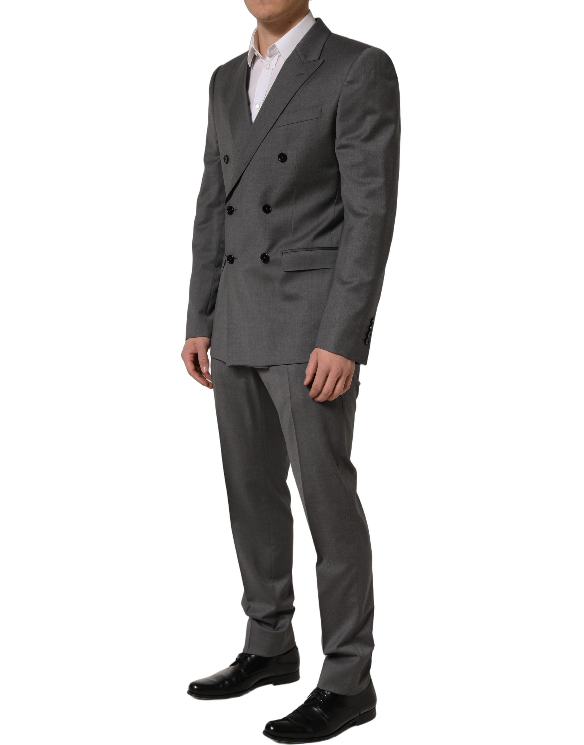 Costume homme Dolce & Gabbana gris Martini, slim fit, deux pièces, costume formel élégant, vue de face.