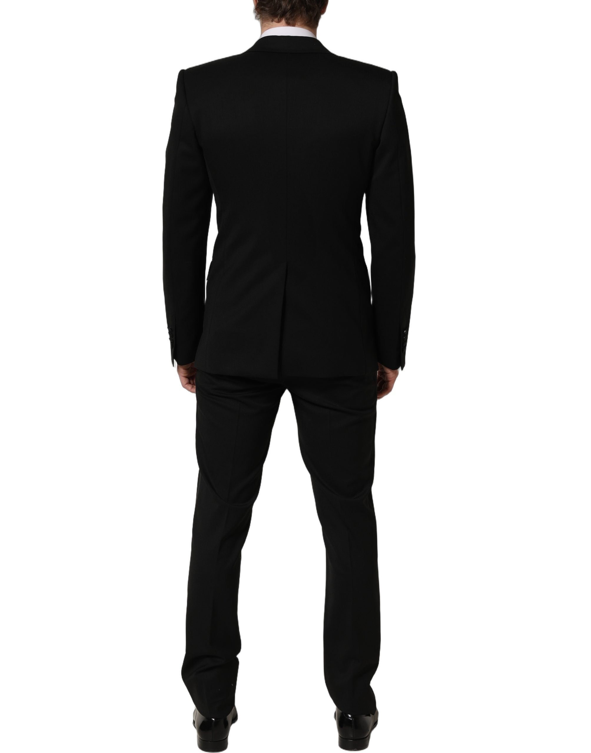 Costume homme 3 pièces en laine noire Dolce & Gabbana, coupe slim, élégant et formel.