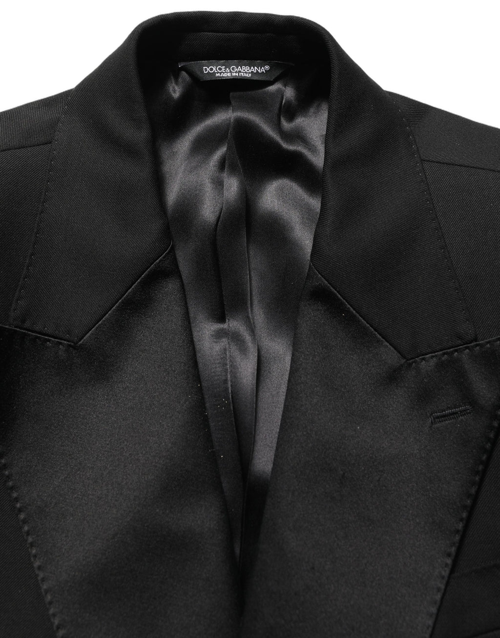 Costume homme Dolce & Gabbana en laine noire, costume trois pièces ajusté pour occasions formelles.