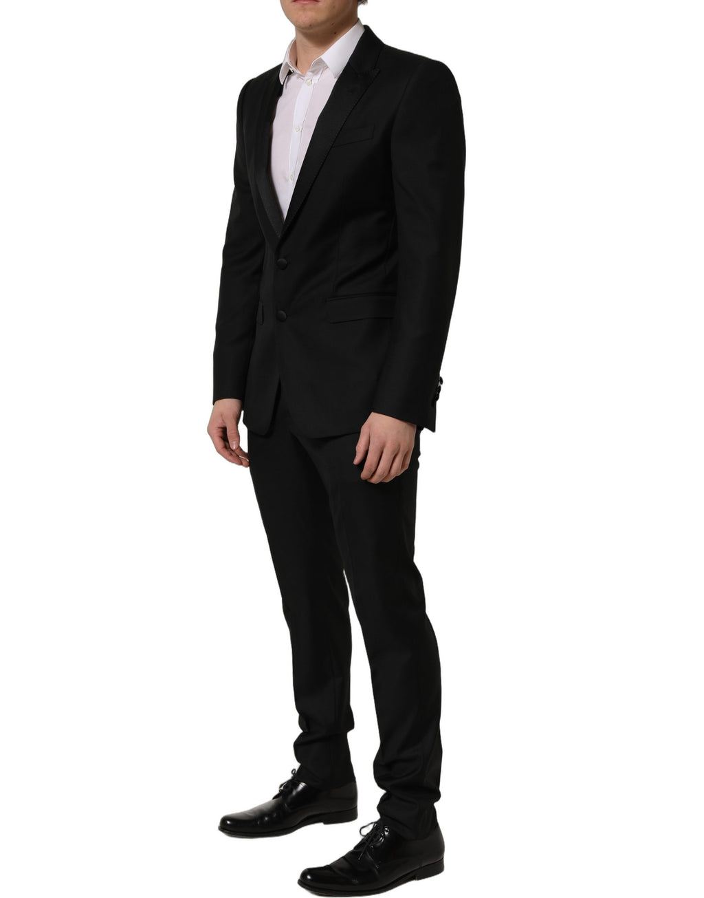 Costume homme Dolce & Gabbana en laine noire, costume deux pièces ajusté pour occasions formelles, élégant et sophistiqué.