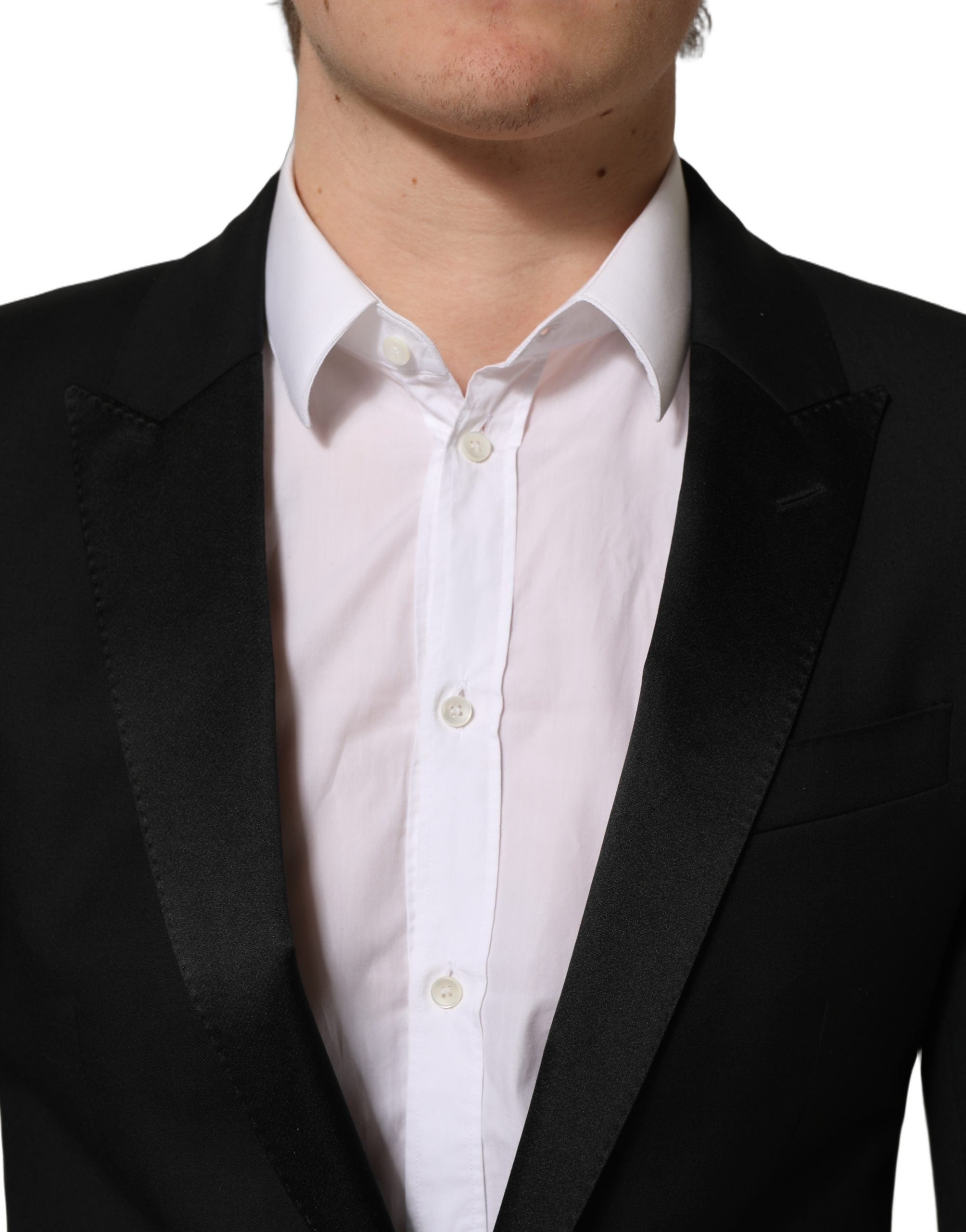 Costume homme Dolce & Gabbana en laine noire, costume deux pièces ajusté, idéal pour occasions formelles, vue de l'ensemble.