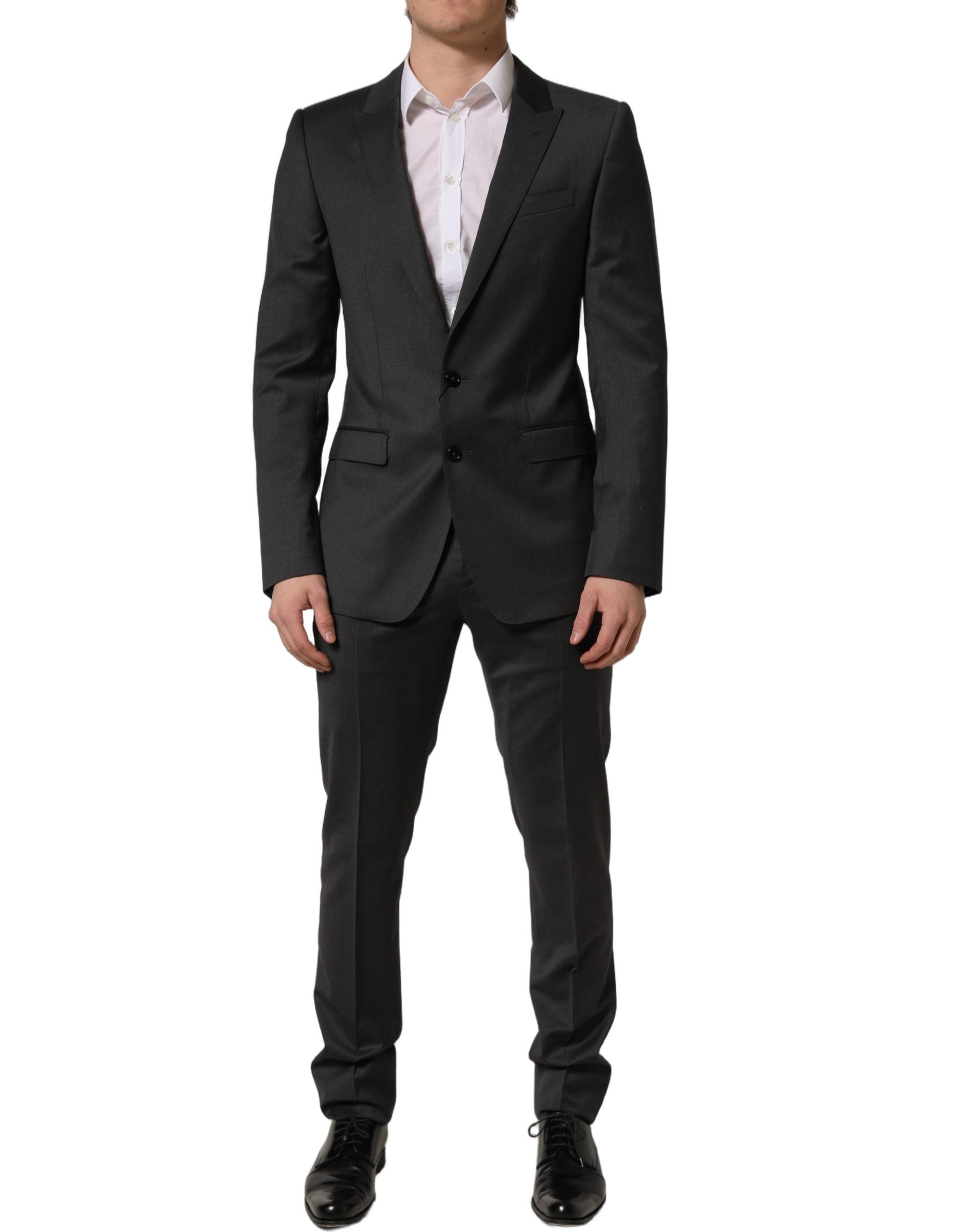 Costume homme Dolce & Gabbana en laine grise, costume 2 pièces, coupe slim pour occasion formelle.