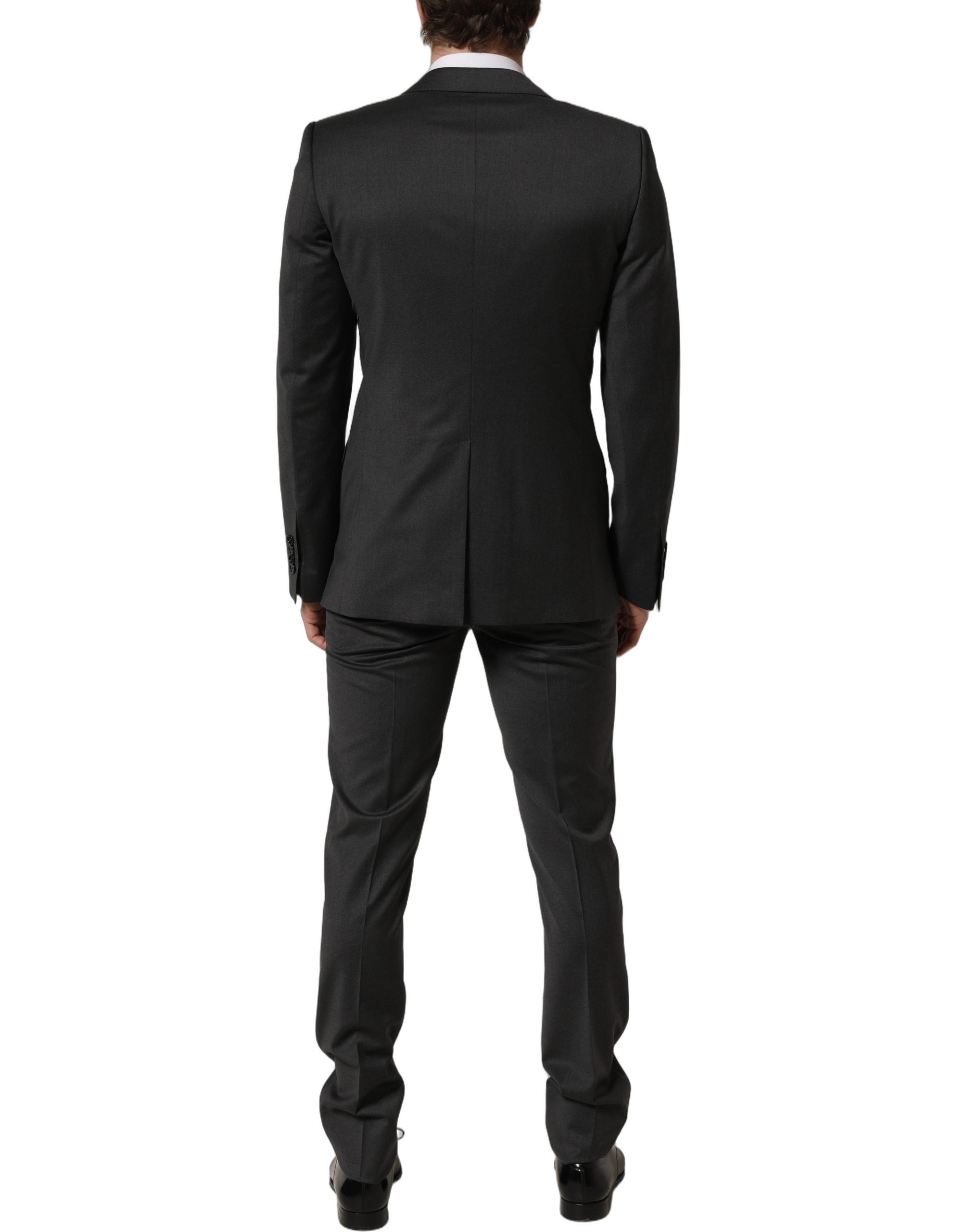 Costume pour homme Dolce & Gabbana en laine gris, costume ajusté deux pièces formel, vue de face.