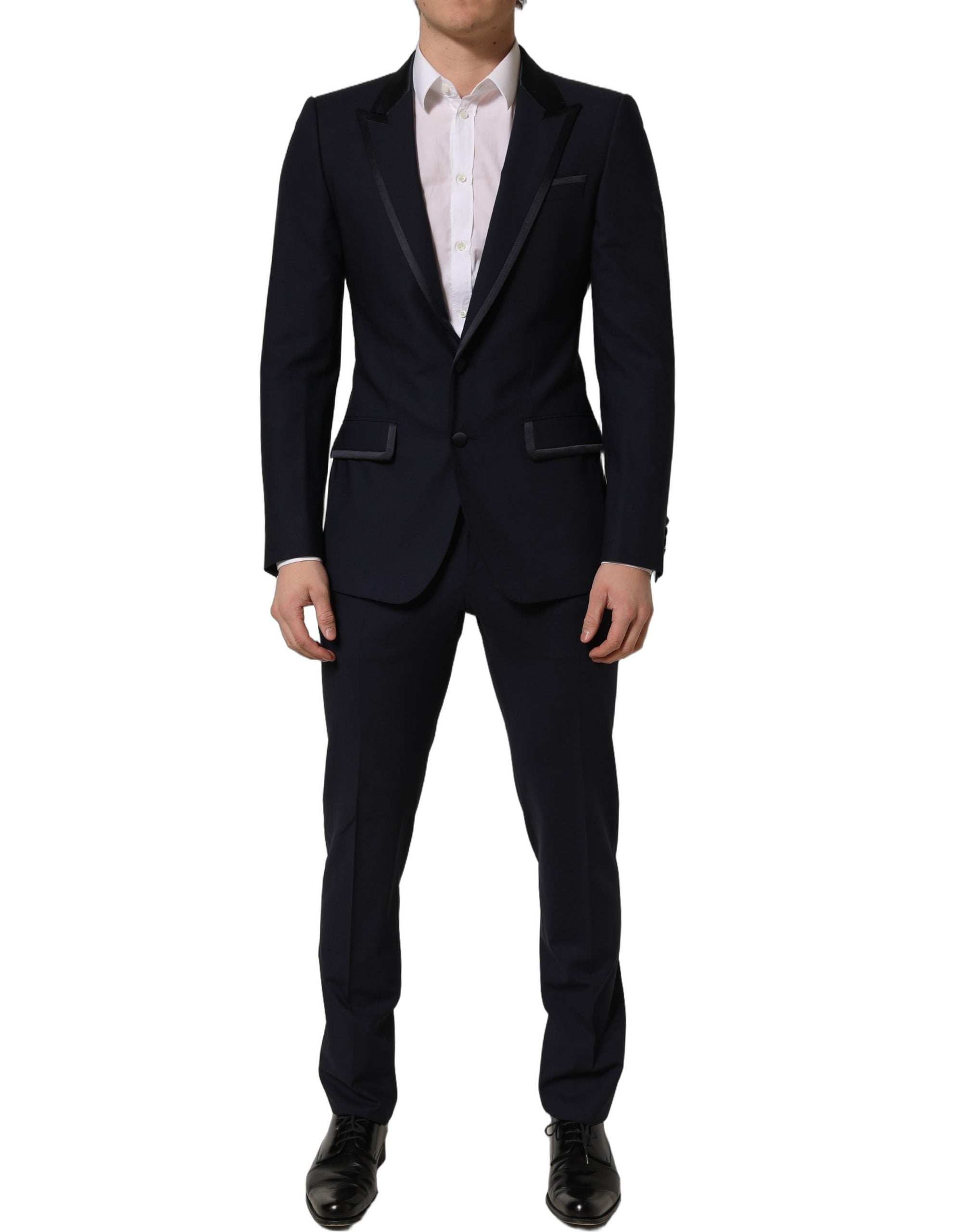 Costume homme noir en laine Dolce & Gabbana, costume deux pièces ajusté et élégant pour occasions formelles.